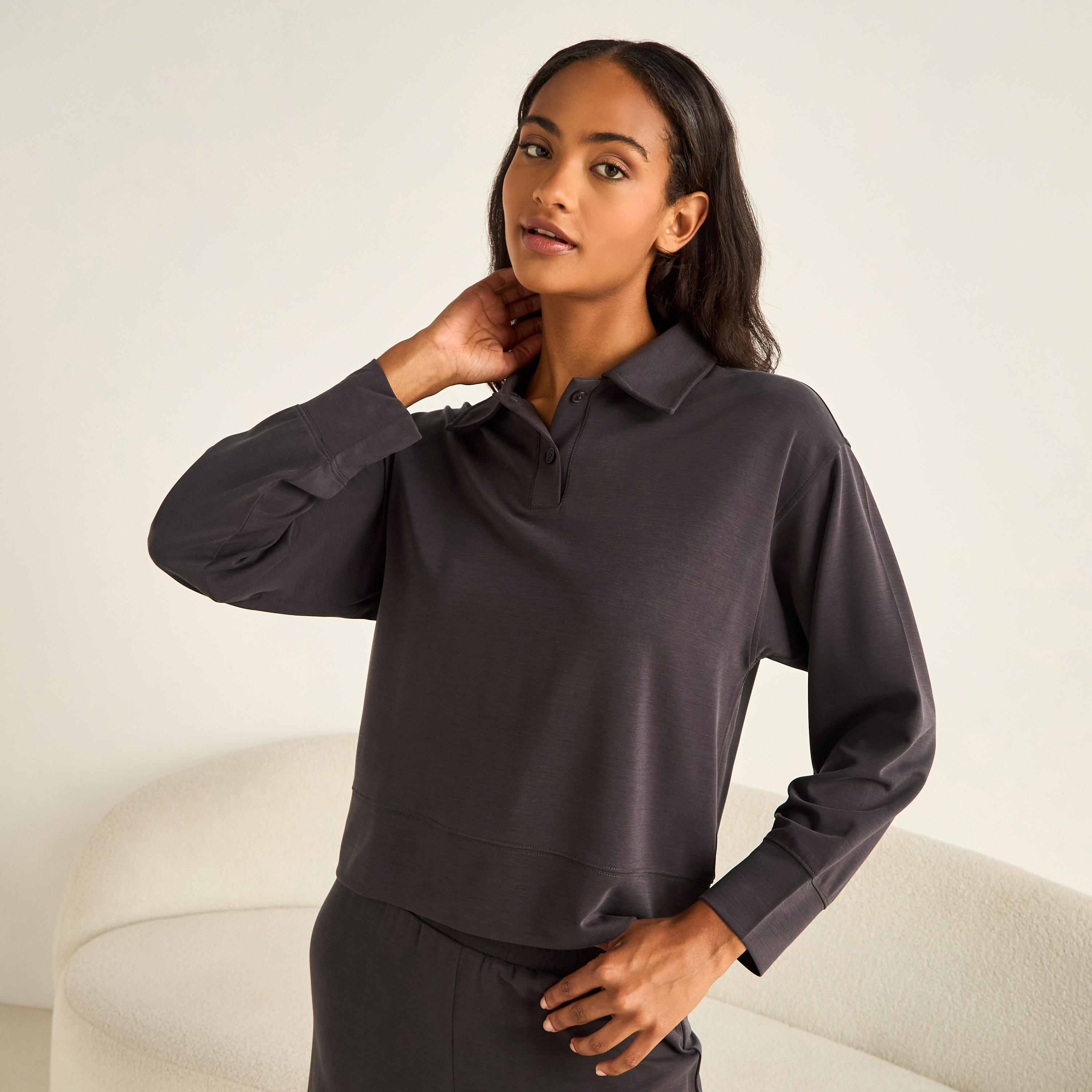 Pyjama Set Collared T-shirt & Trousers-women-clothing-nightwear-pyjamas-longsets-image-2