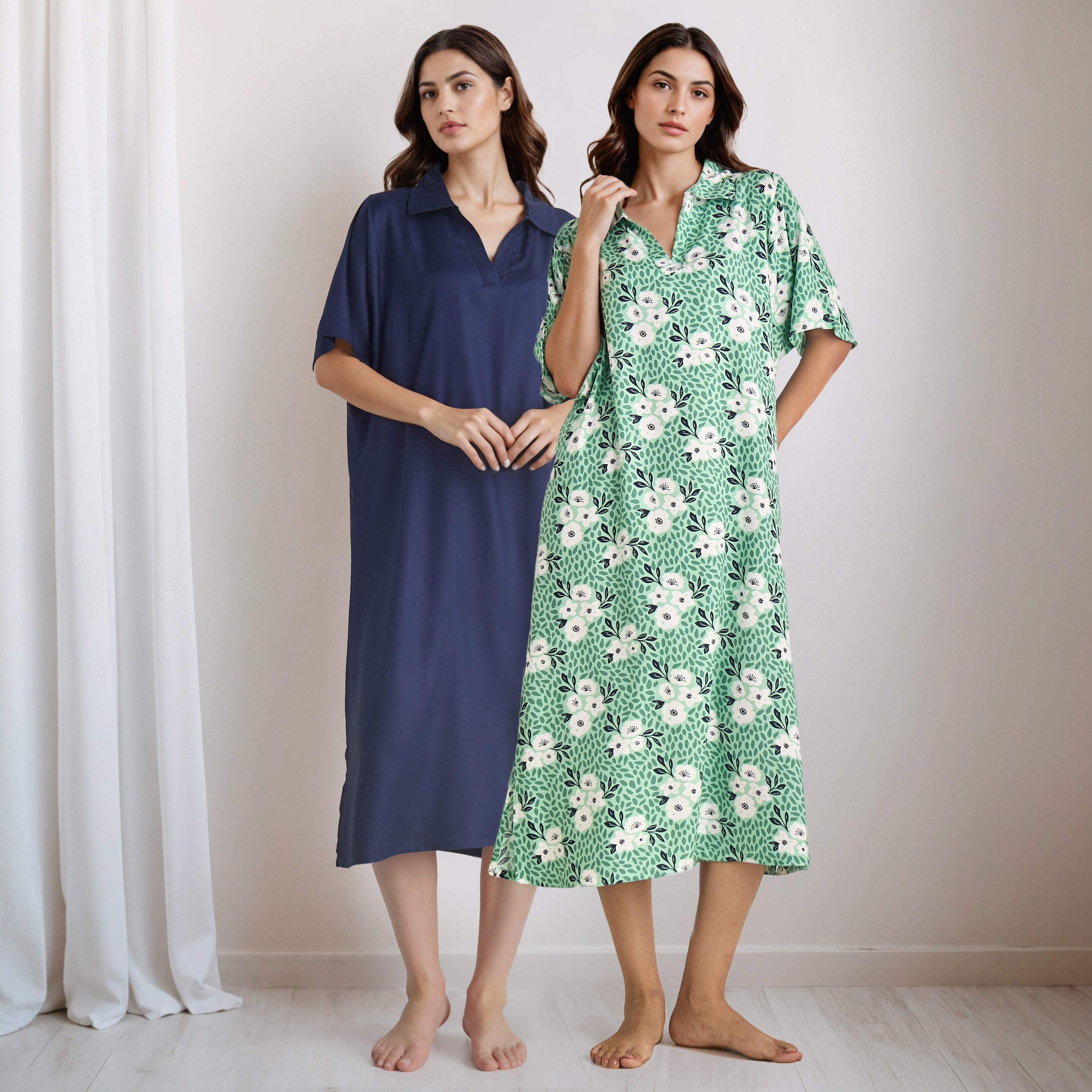 Nighty Viscose with Collar - Set of 2-women-clothing-nightwear-nighties-image-1