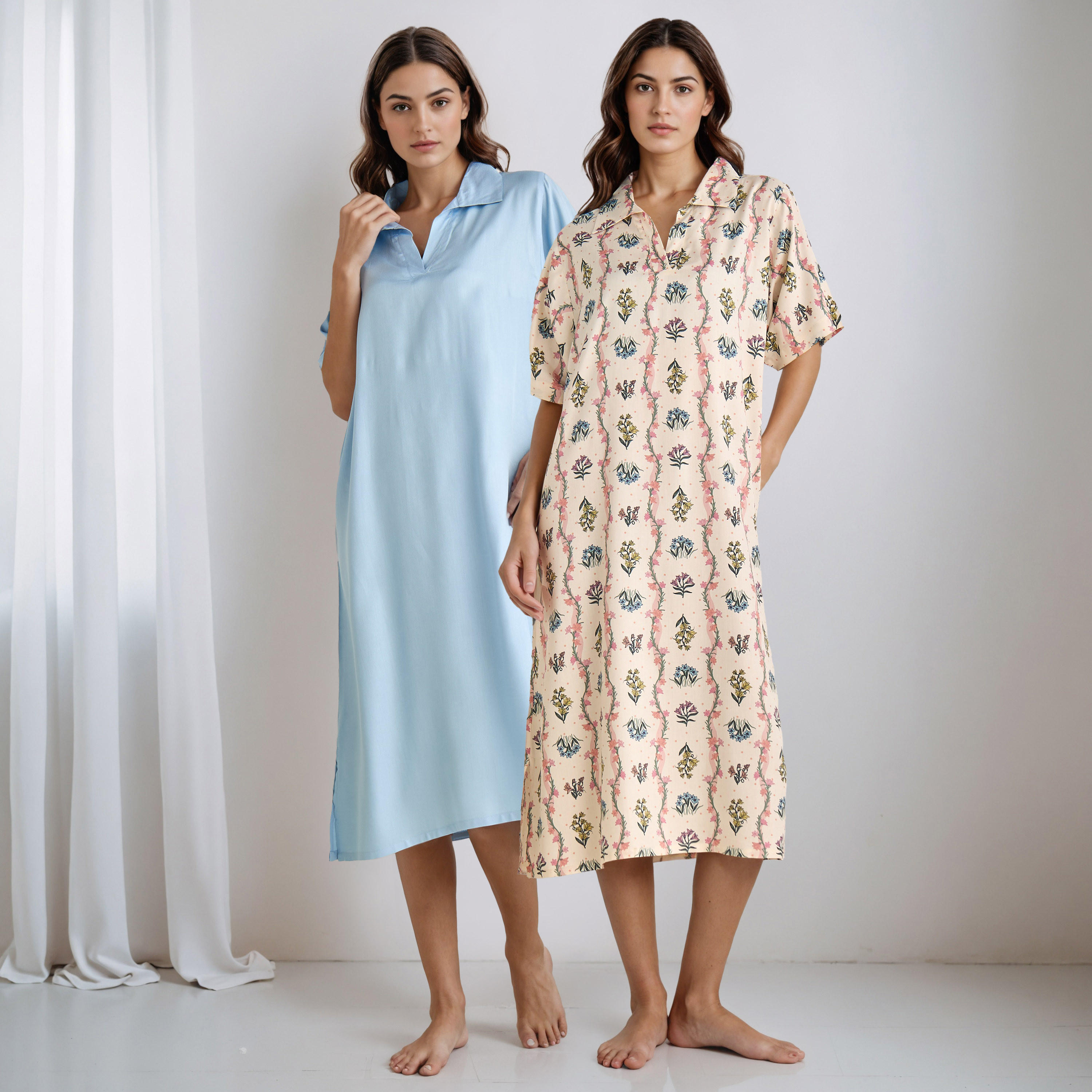قميص نوم فيسكوز بياقة - طقم من 2-women-clothing-nightwear-nighties-image-1