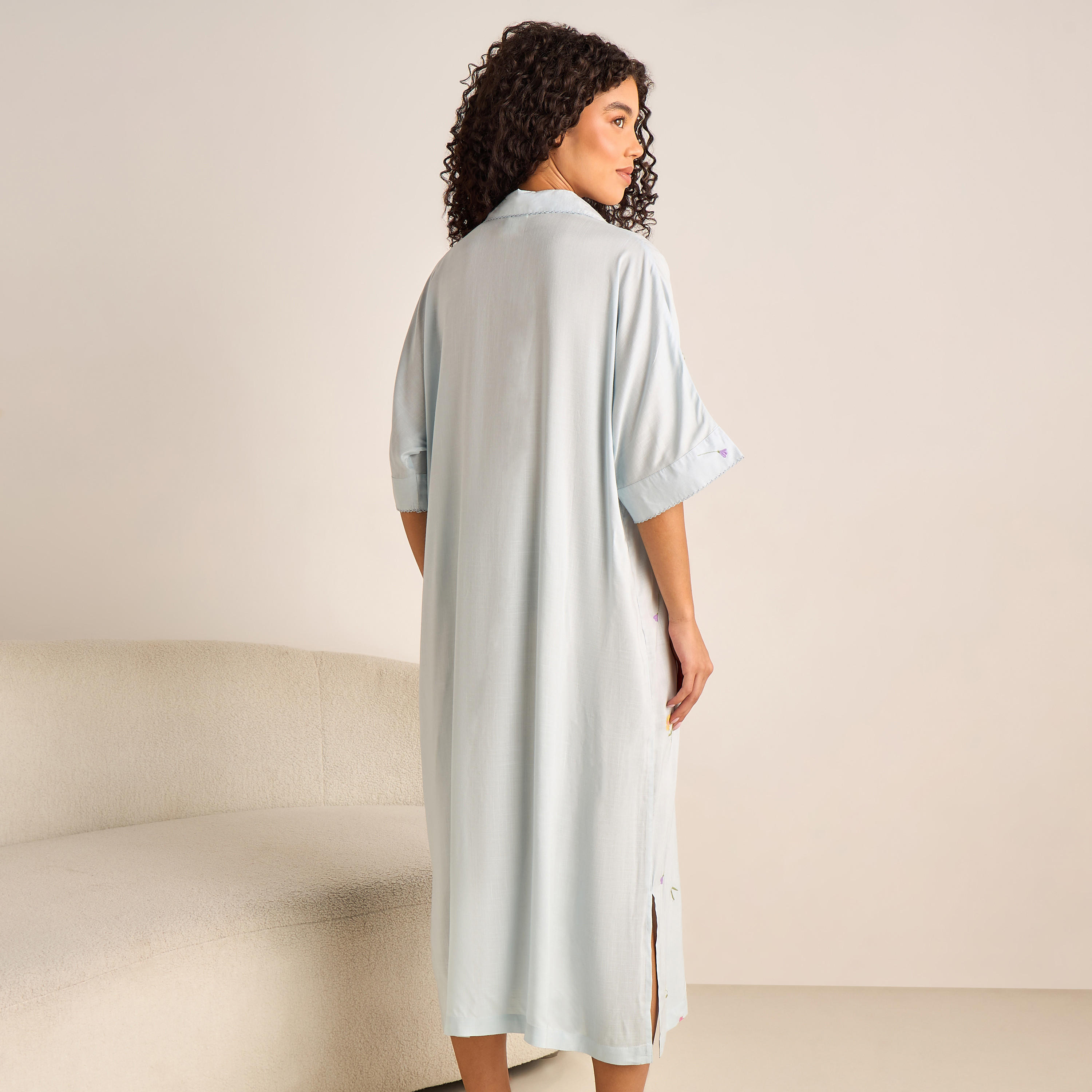 Night Dress Short Sleeve Floral Embroidery Viscose-women-clothing-nightwear-nighties-image-3