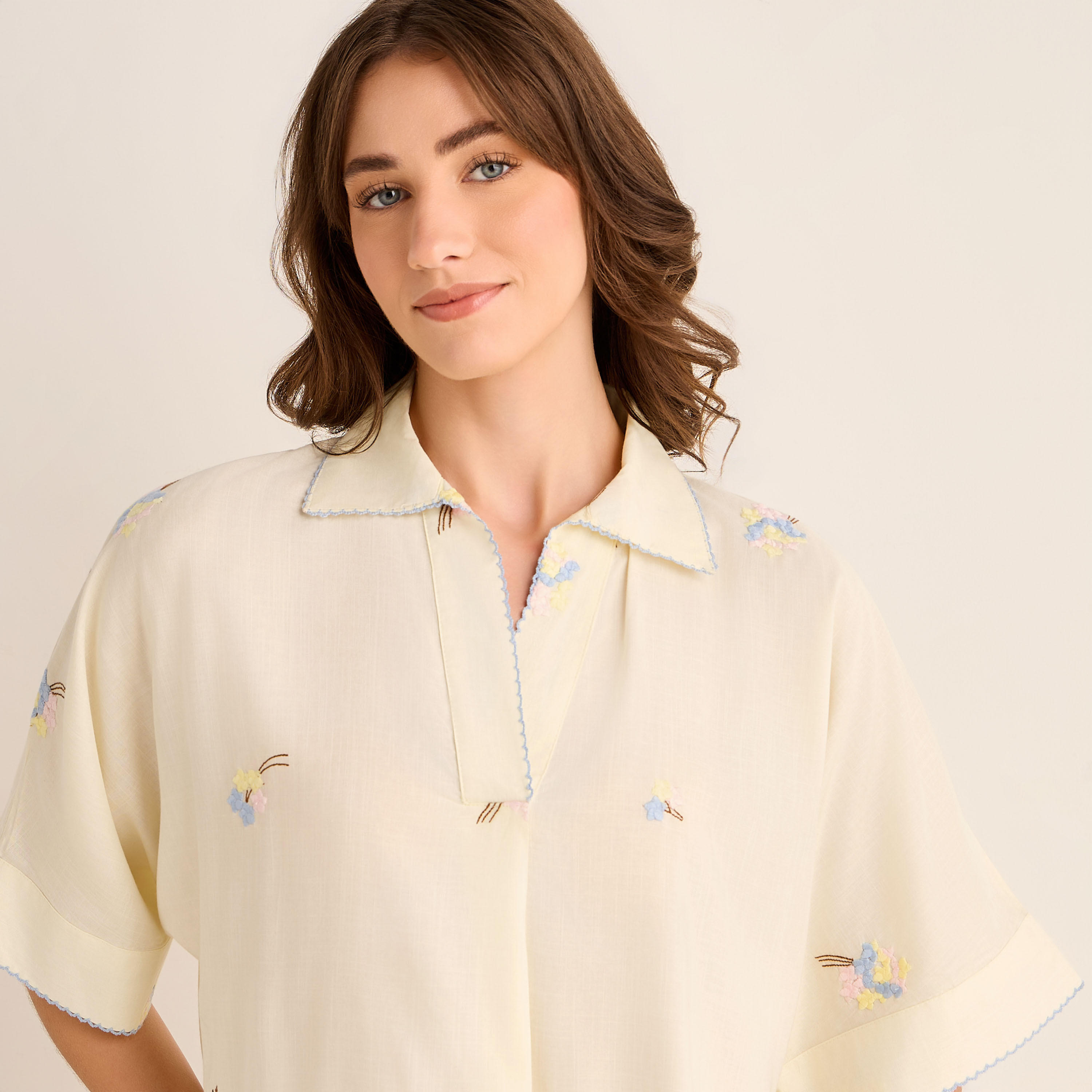 Night Dress Short Sleeve Floral Embroidery Viscose-women-clothing-nightwear-nighties-image-5