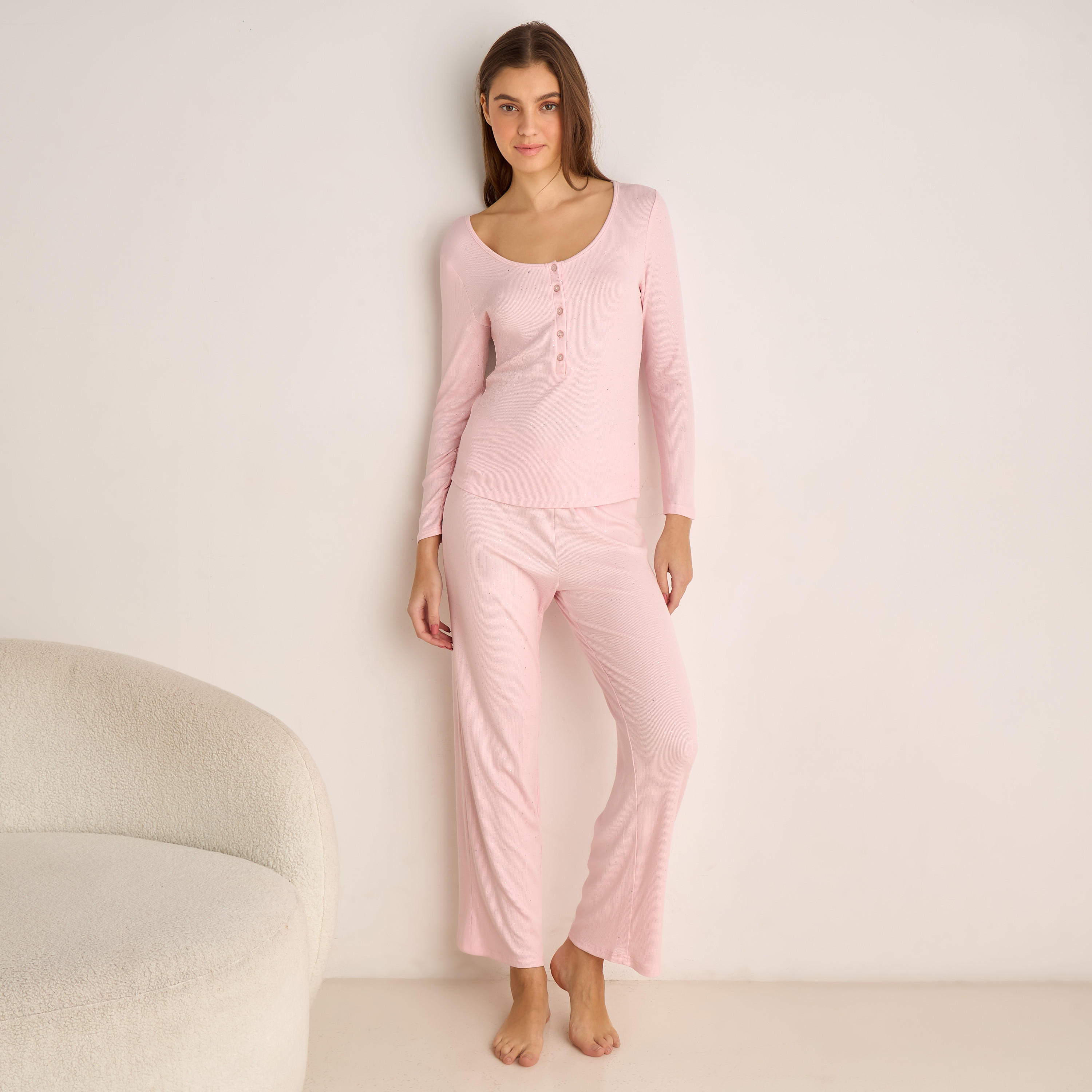 Pyjama Set Button-Down T-shirt and Pants-women-clothing-nightwear-pyjamas-longsets-image-1