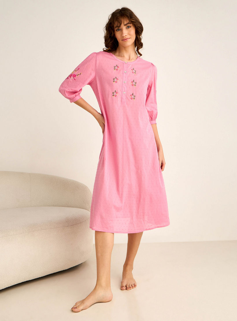 قميص نوم مطرز بأكمام 3/4-women-clothing-nightwear-nighties-image-5