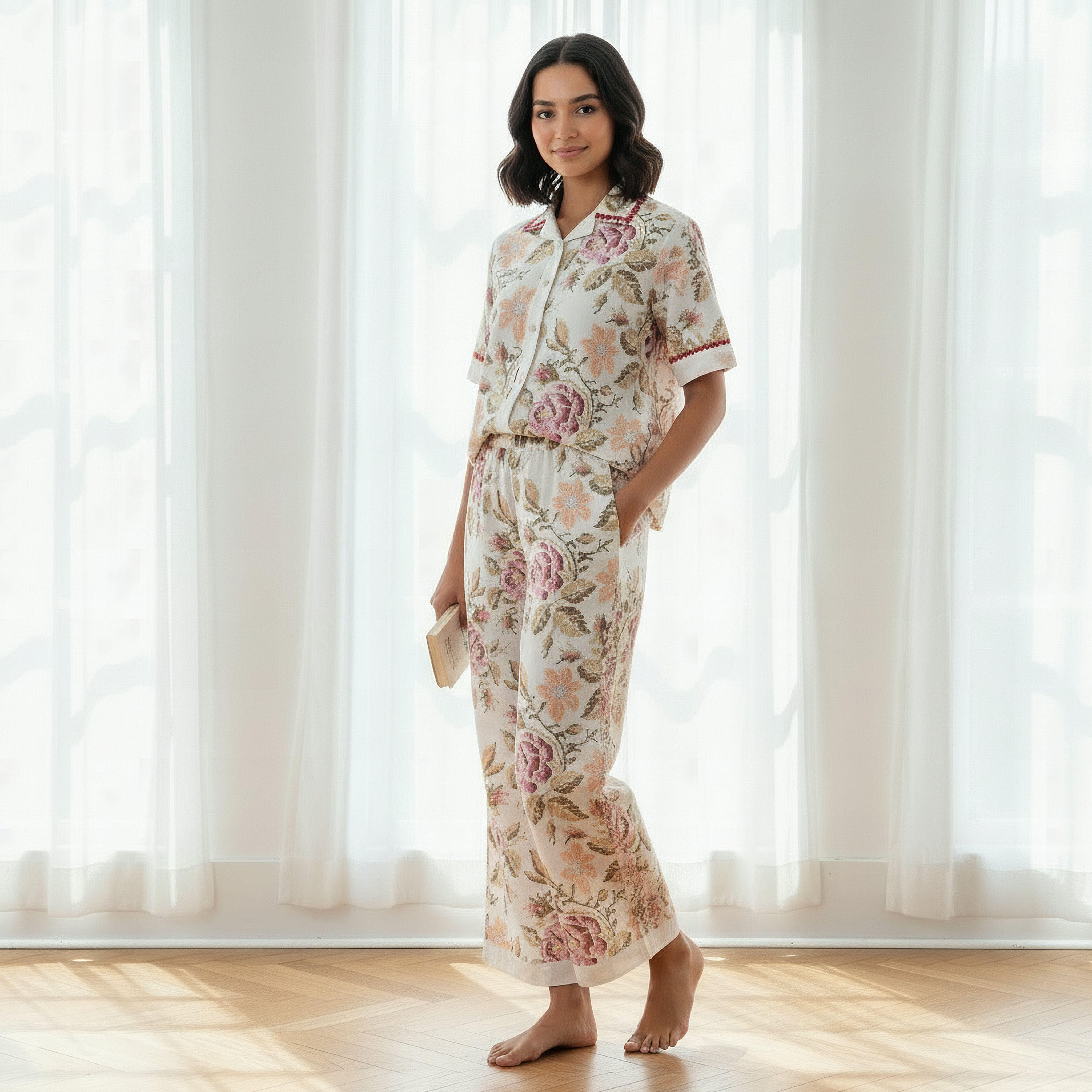 طقم بيجاما قطن بنطلون وقميص-women-clothing-nightwear-pyjamas-longsets-image-1