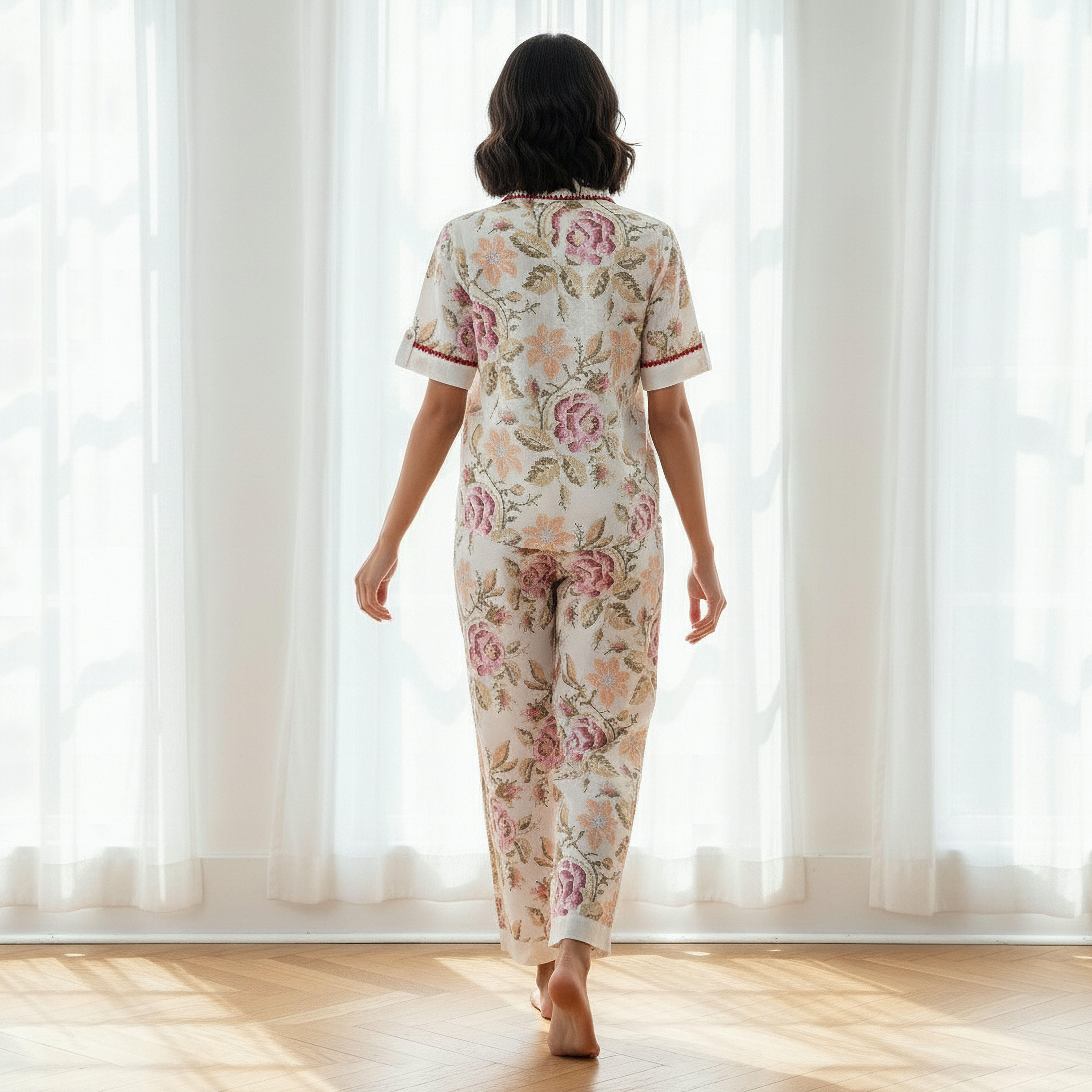 طقم بيجاما قطن بنطلون وقميص-women-clothing-nightwear-pyjamas-longsets-image-3