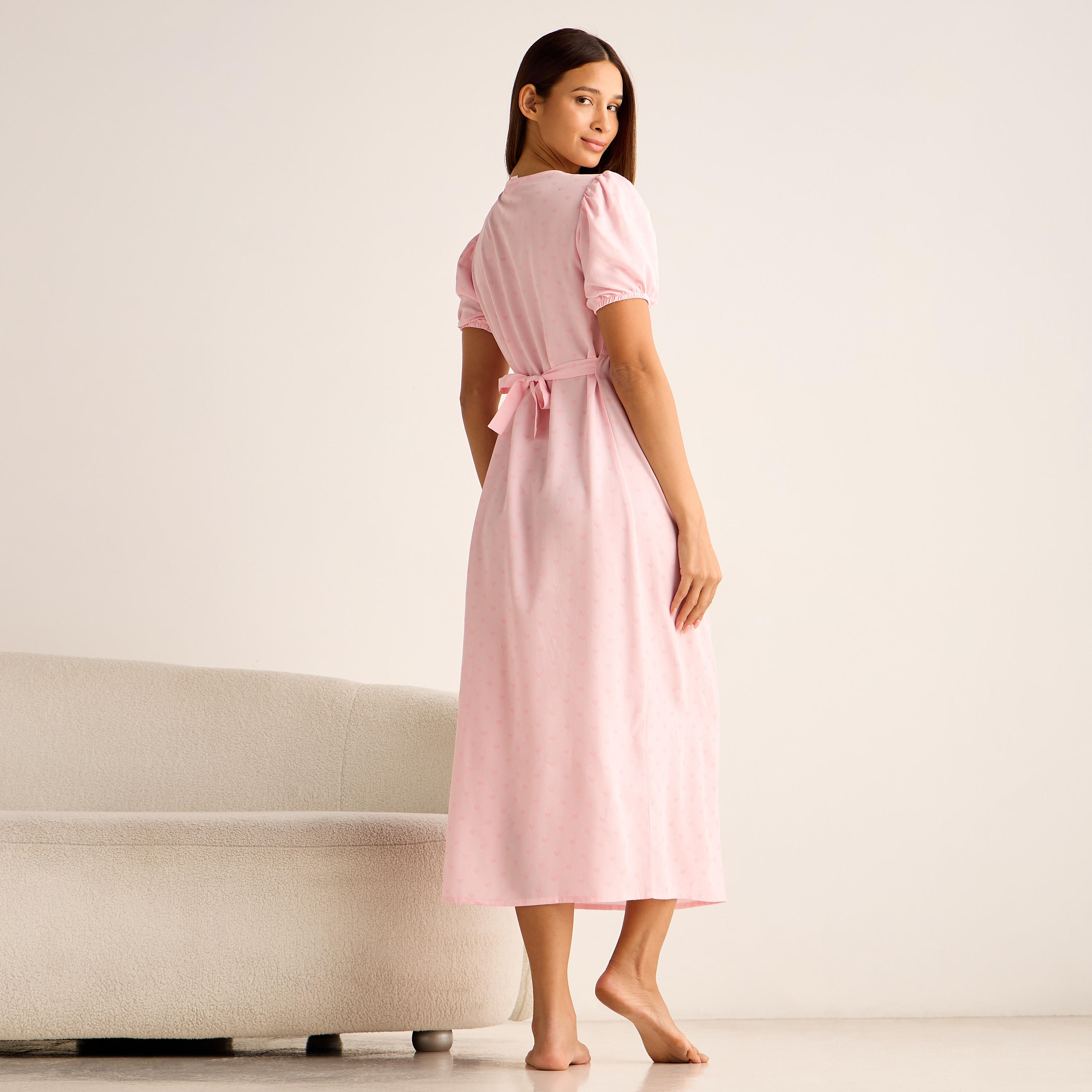 Maxi Night Gown Short Puff Sleeves Lace Trim-women-clothing-nightwear-nighties-image-3
