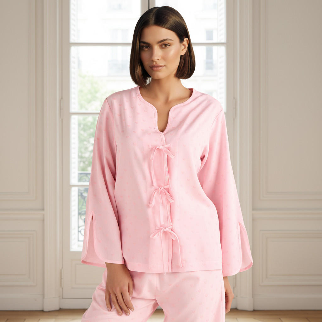 Pyjama Set Bow Accent Top & Trousers-women-clothing-nightwear-pyjamas-longsets-image-2