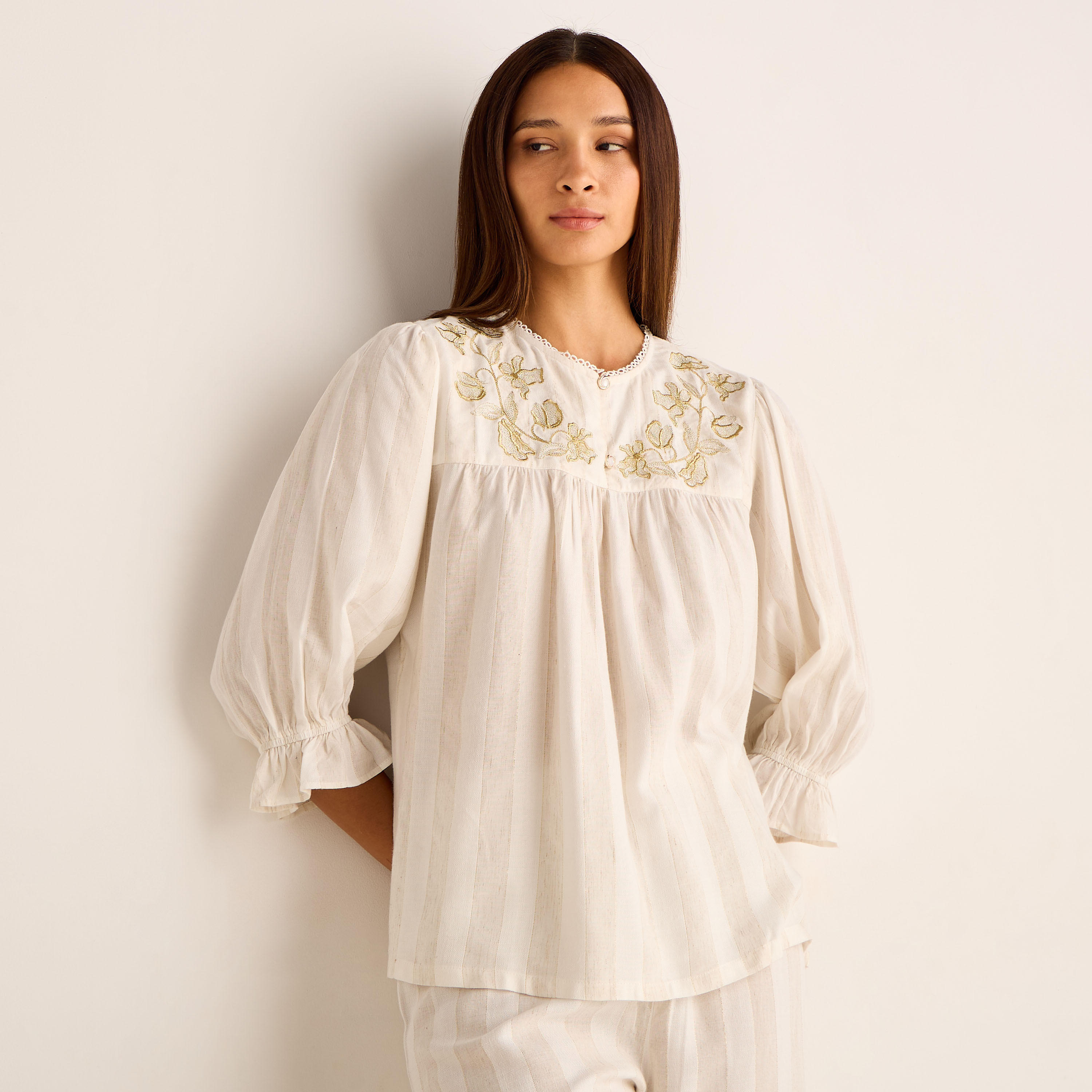 Pyjama Set Linen Blend Top & Trousers-women-clothing-nightwear-pyjamas-longsets-image-2