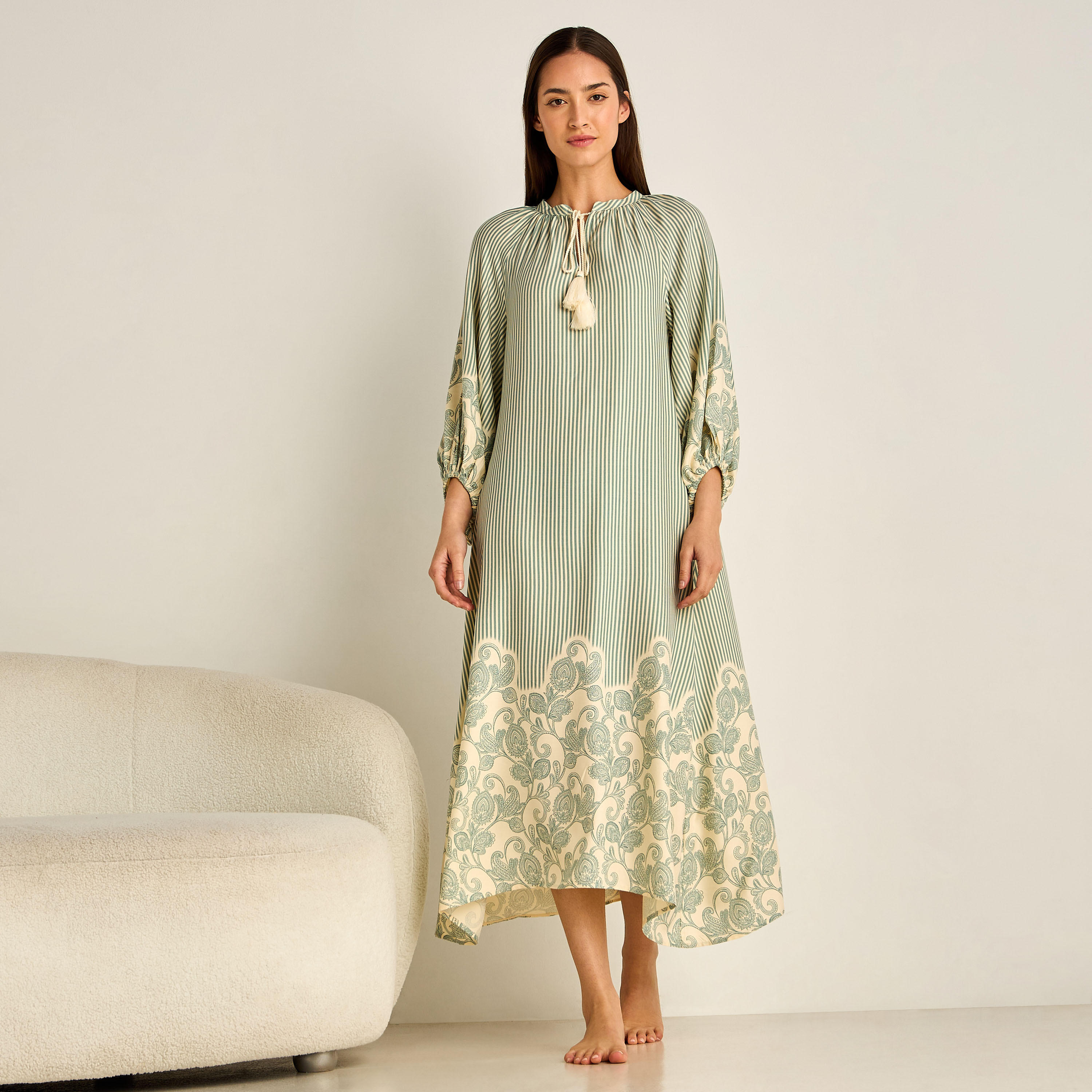 Night Gown Long Sleeve Tassel Tie-Ups Viscose-women-clothing-nightwear-nighties-image-1