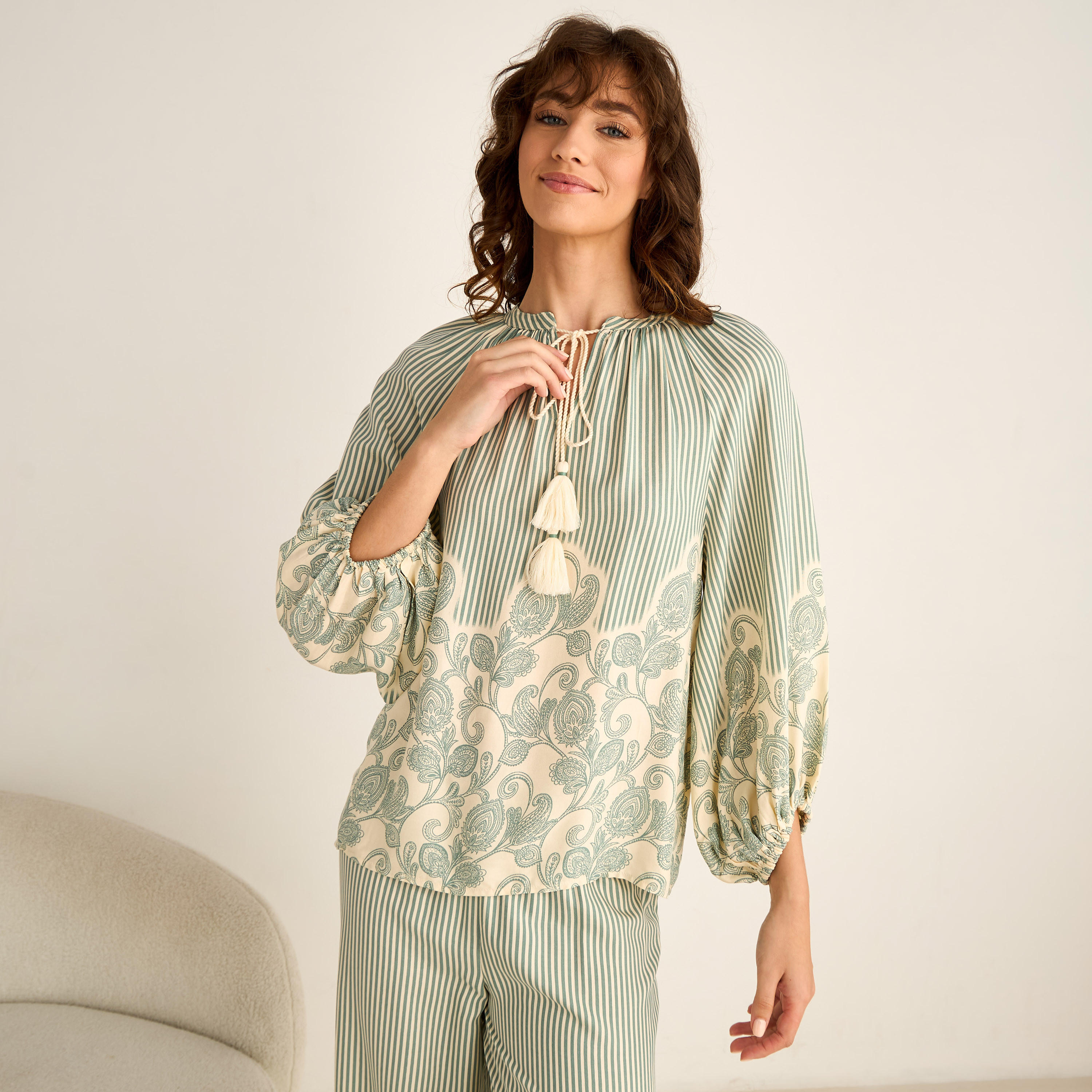 Pyjama Set Tassel Tie-Up Top & Trousers Viscose-women-clothing-nightwear-pyjamas-longsets-image-2