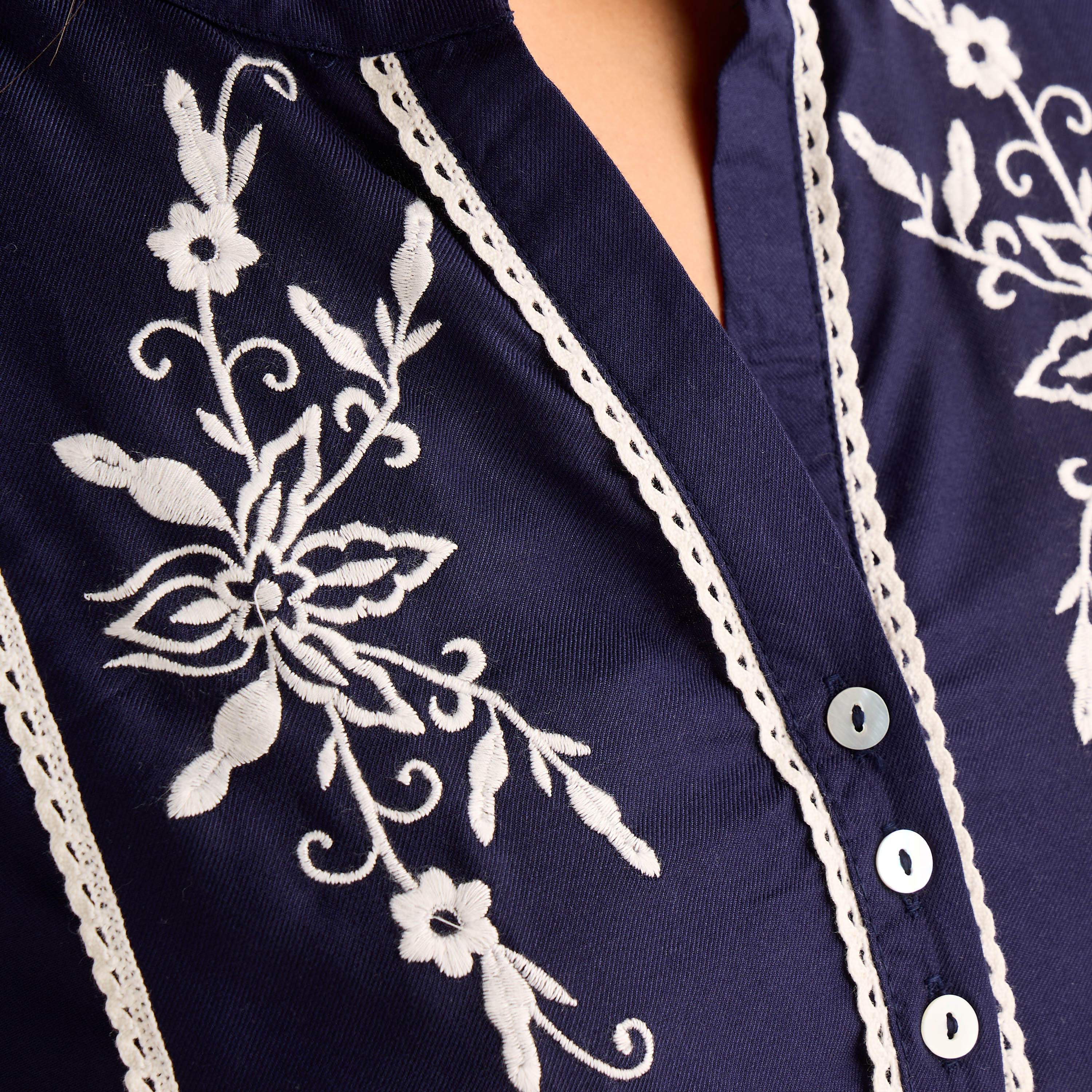 Midi Night Dress 3/4 Sleeves Floral Embroidery Viscose-women-clothing-nightwear-nighties-image-5