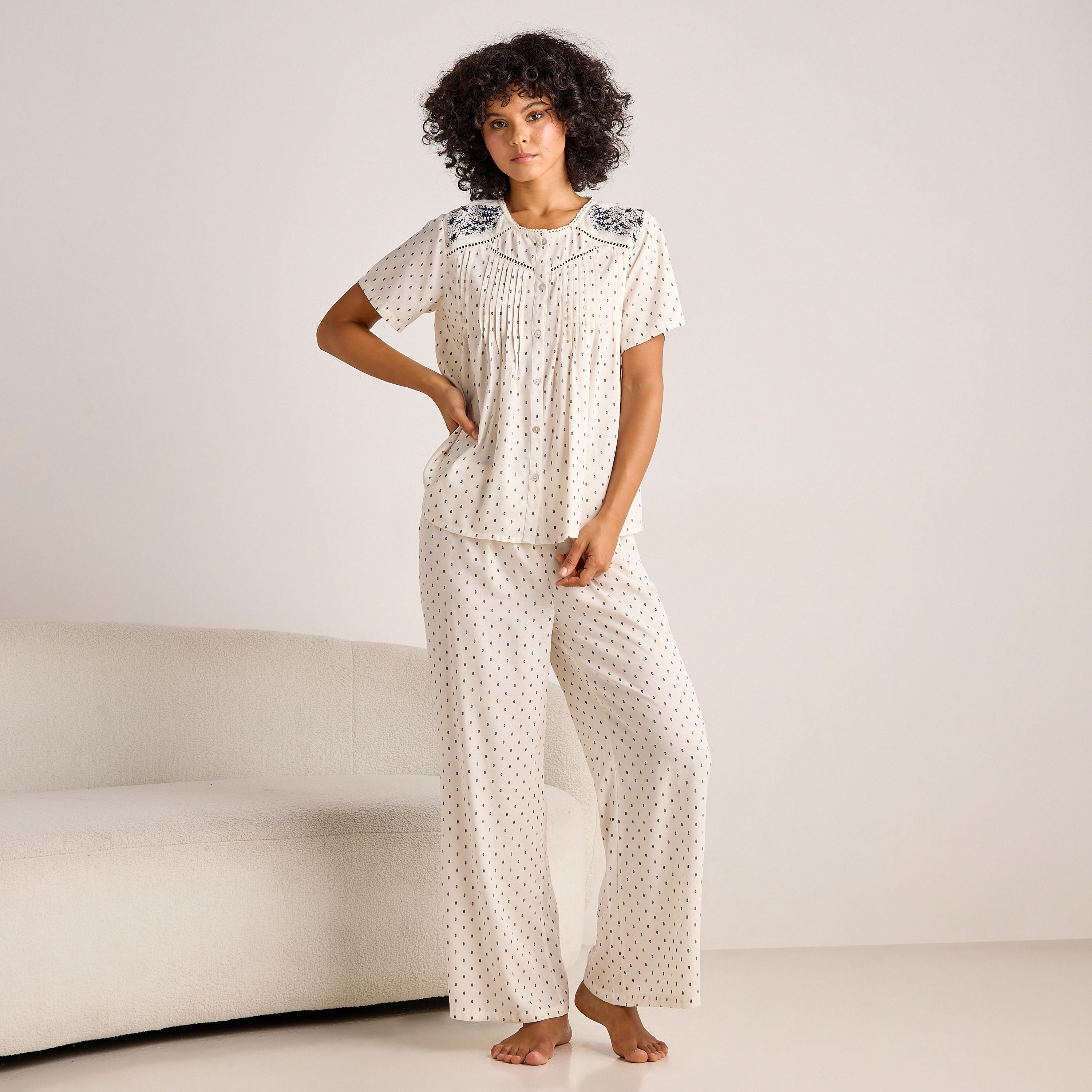 Pyjama Set Button-Down Top & Trousers-women-clothing-nightwear-pyjamas-longsets-image-1