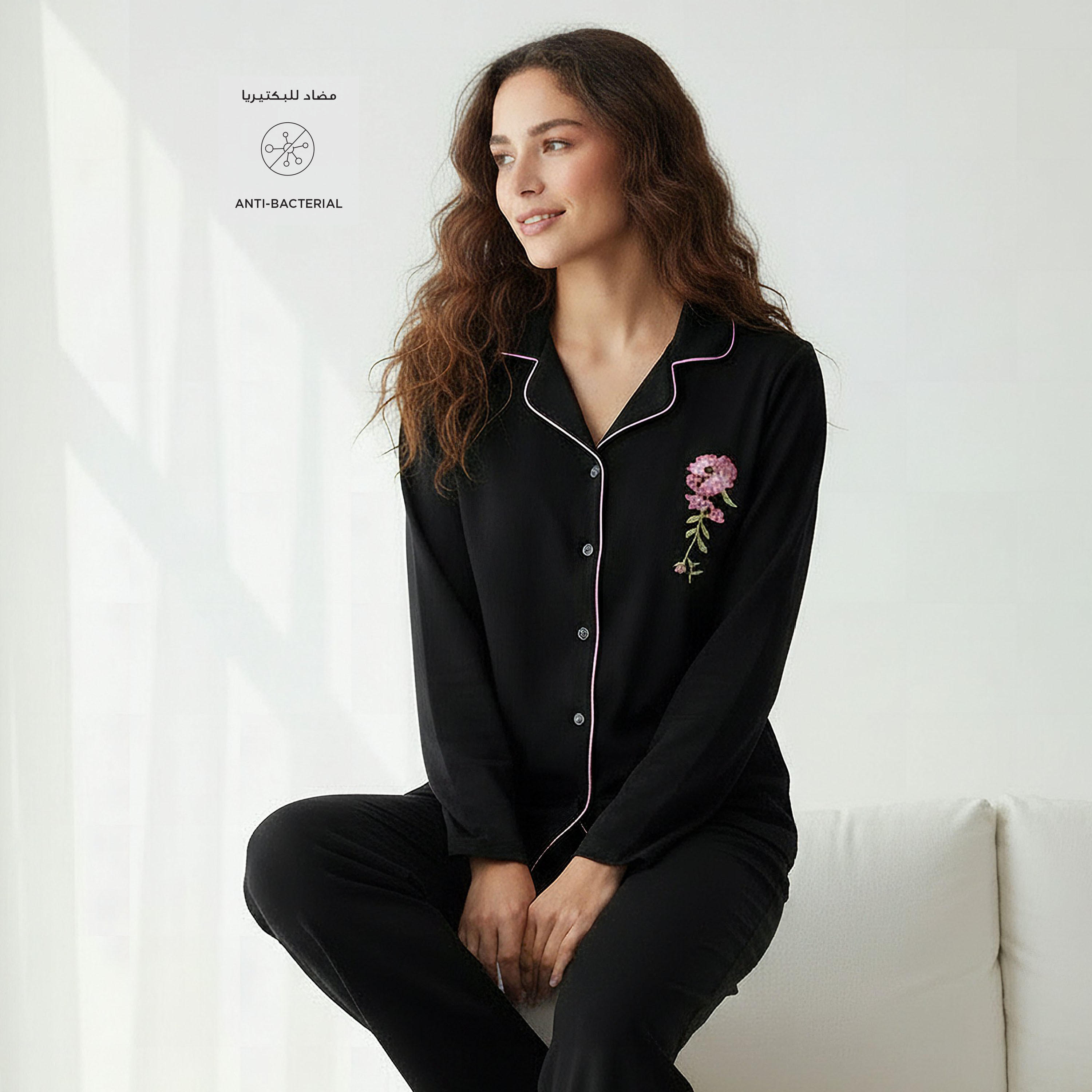 Pyjama Set Button-Down Shirt & Trousers-women-clothing-nightwear-pyjamas-longsets-image-2