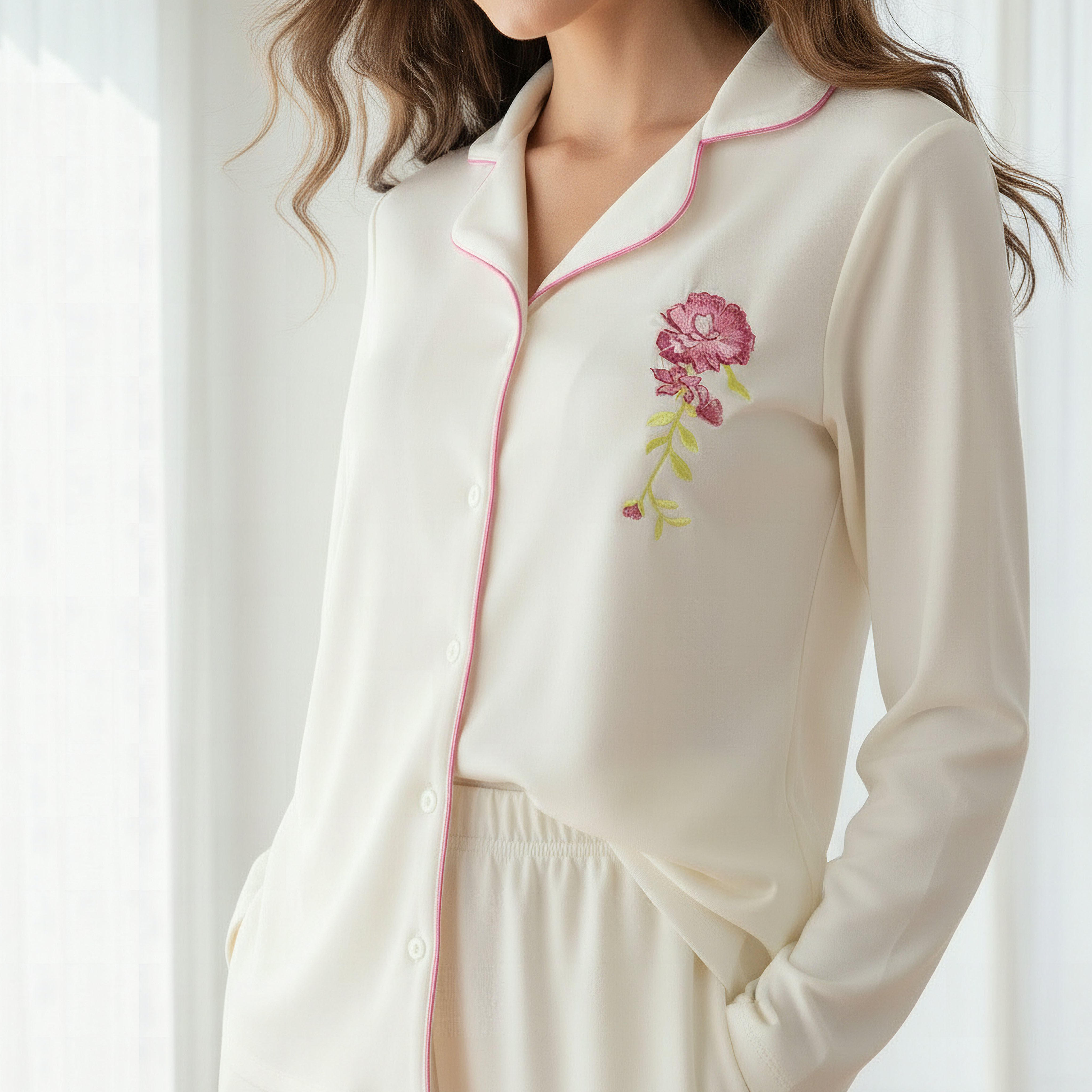 طقم بيجاما بنطلون وقميص بأزرار-women-clothing-nightwear-pyjamas-longsets-image-5