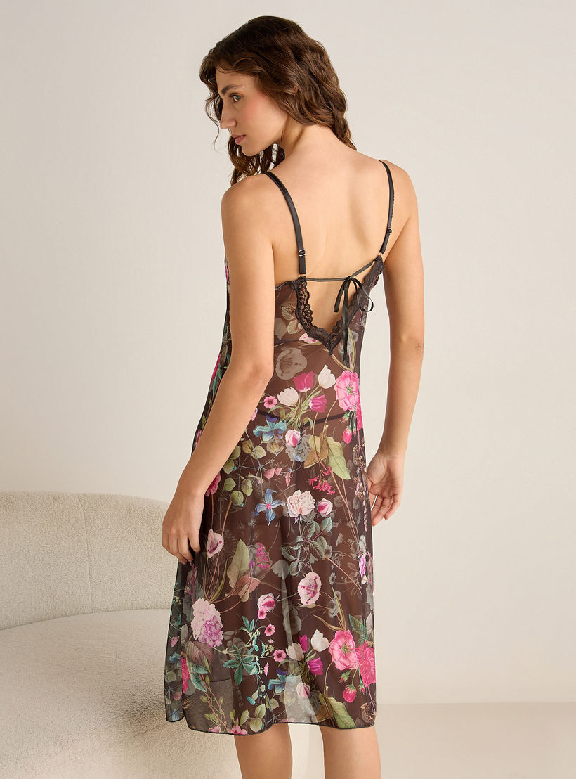 Night Dress Strappy with Floral and Lace Design-women-clothing-nightwear-nighties-image-3