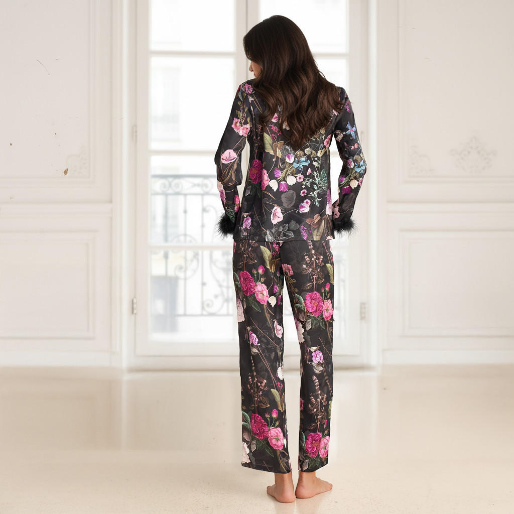 Pyjama Set Button-Down Shirt & Trousers Satin-women-clothing-nightwear-pyjamas-longsets-image-3