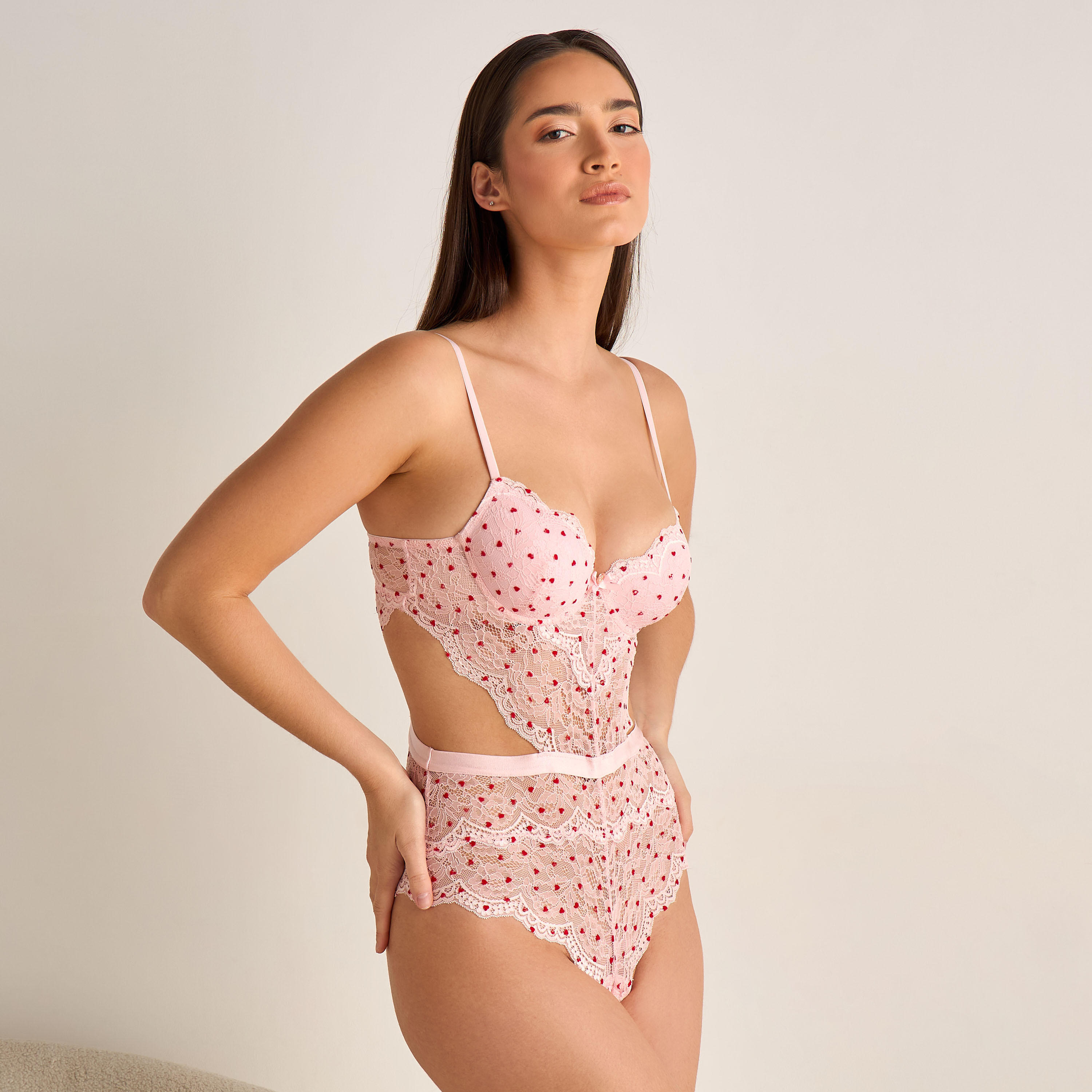 Lace Bodysuit with Heart Print-women-clothing-lingerie-babydollsandbodysuits-image-2