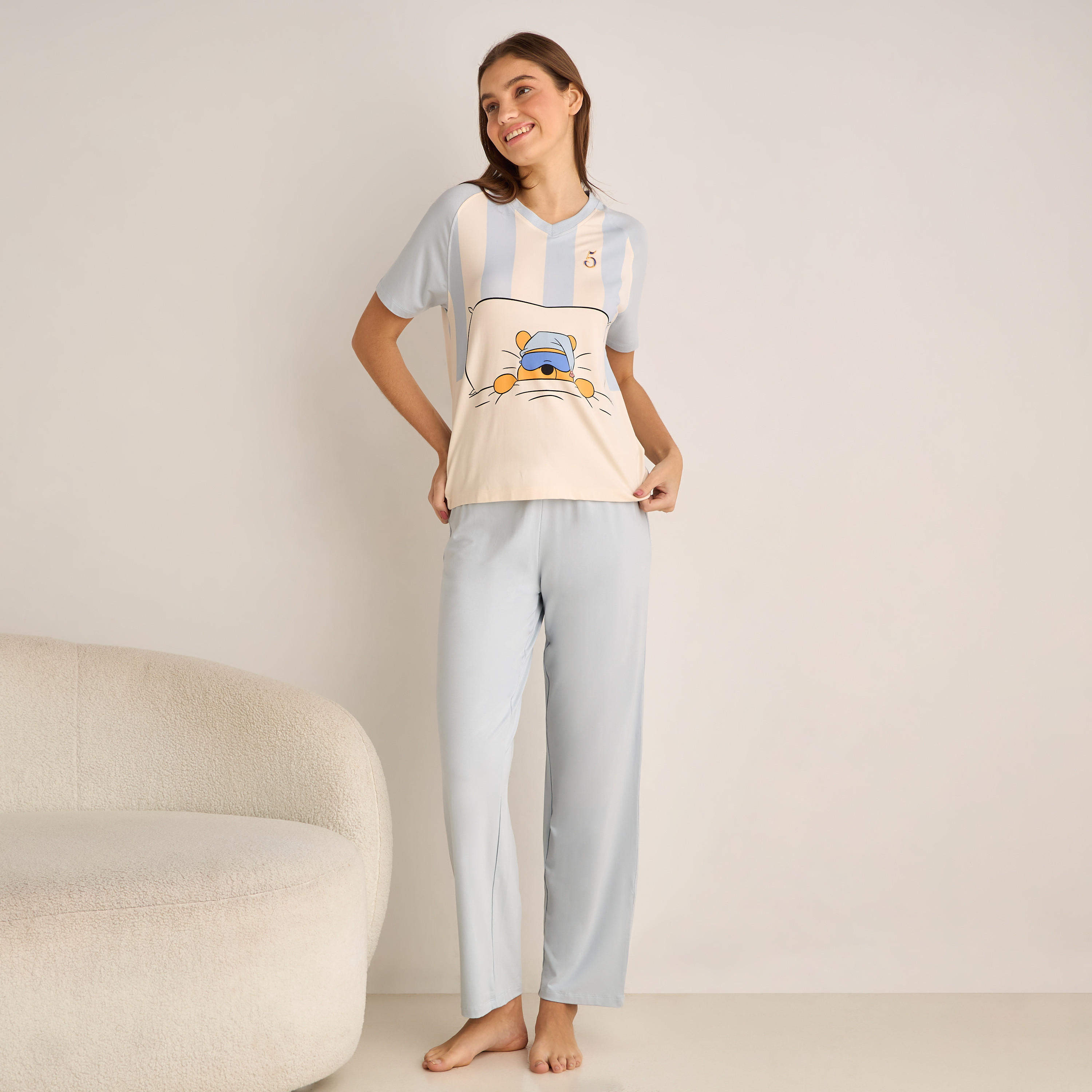Pyjama Set V-neck T-shirt & Trousers-women-clothing-nightwear-pyjamas-longsets-image-1