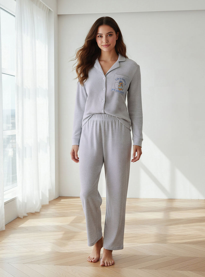 Winnie the Pooh Pyjama Set Button-Down Shirt & Trousers-women-clothing-nightwear-pyjamas-longsets-image-1