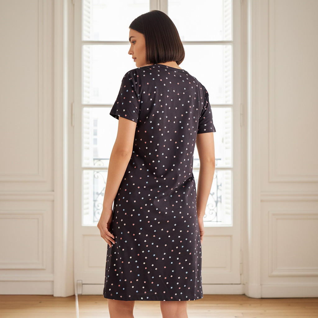Sleepshirt Short Sleeves with Star Print Cotton-women-clothing-nightwear-nighties-image-3