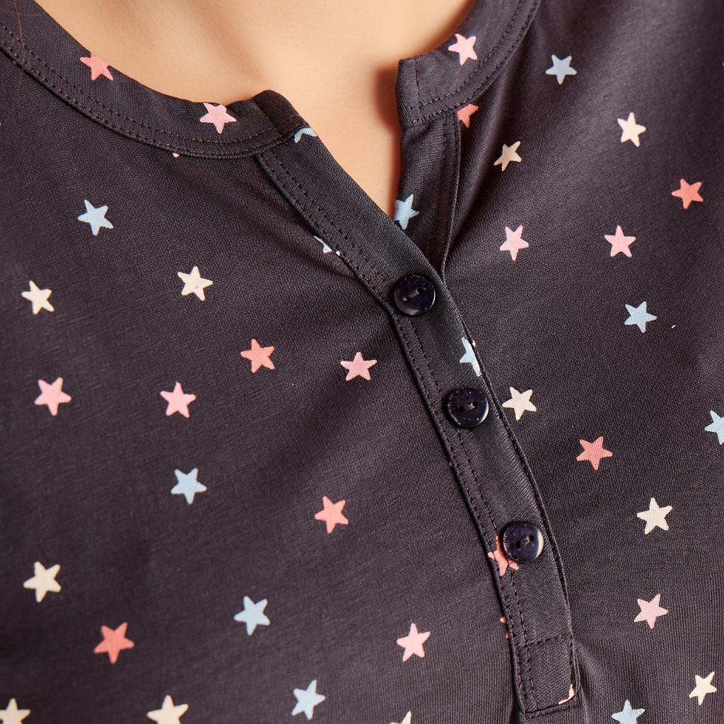 Sleepshirt Short Sleeves with Star Print Cotton-women-clothing-nightwear-nighties-image-5