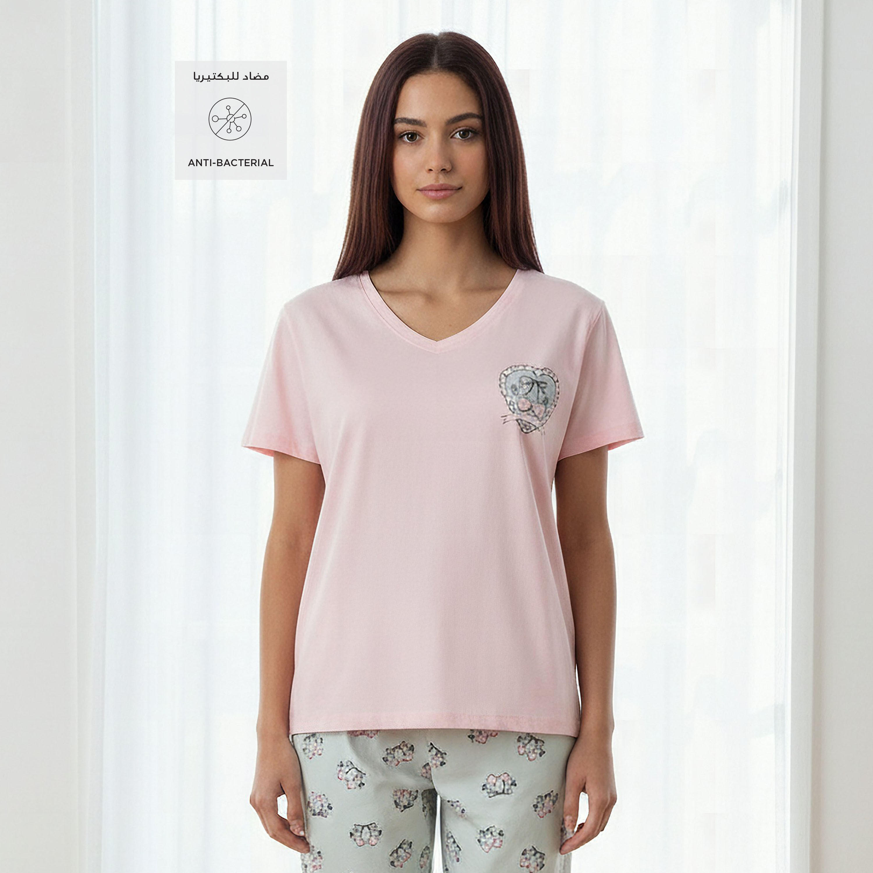 Pyjama Set V-neck T-shirt & Trousers Cotton-women-clothing-nightwear-pyjamas-longsets-image-2