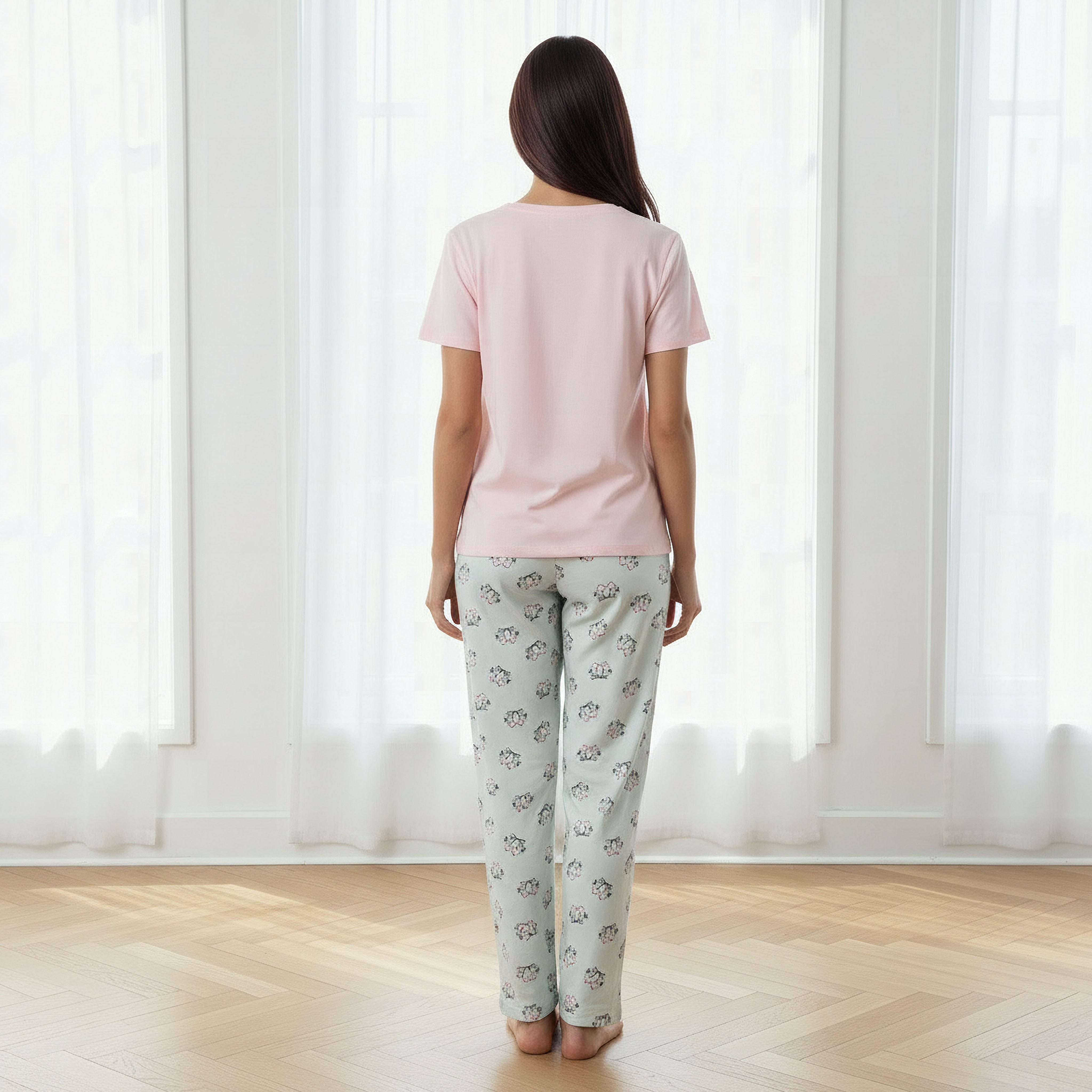 Pyjama Set V-neck T-shirt & Trousers Cotton-women-clothing-nightwear-pyjamas-longsets-image-3