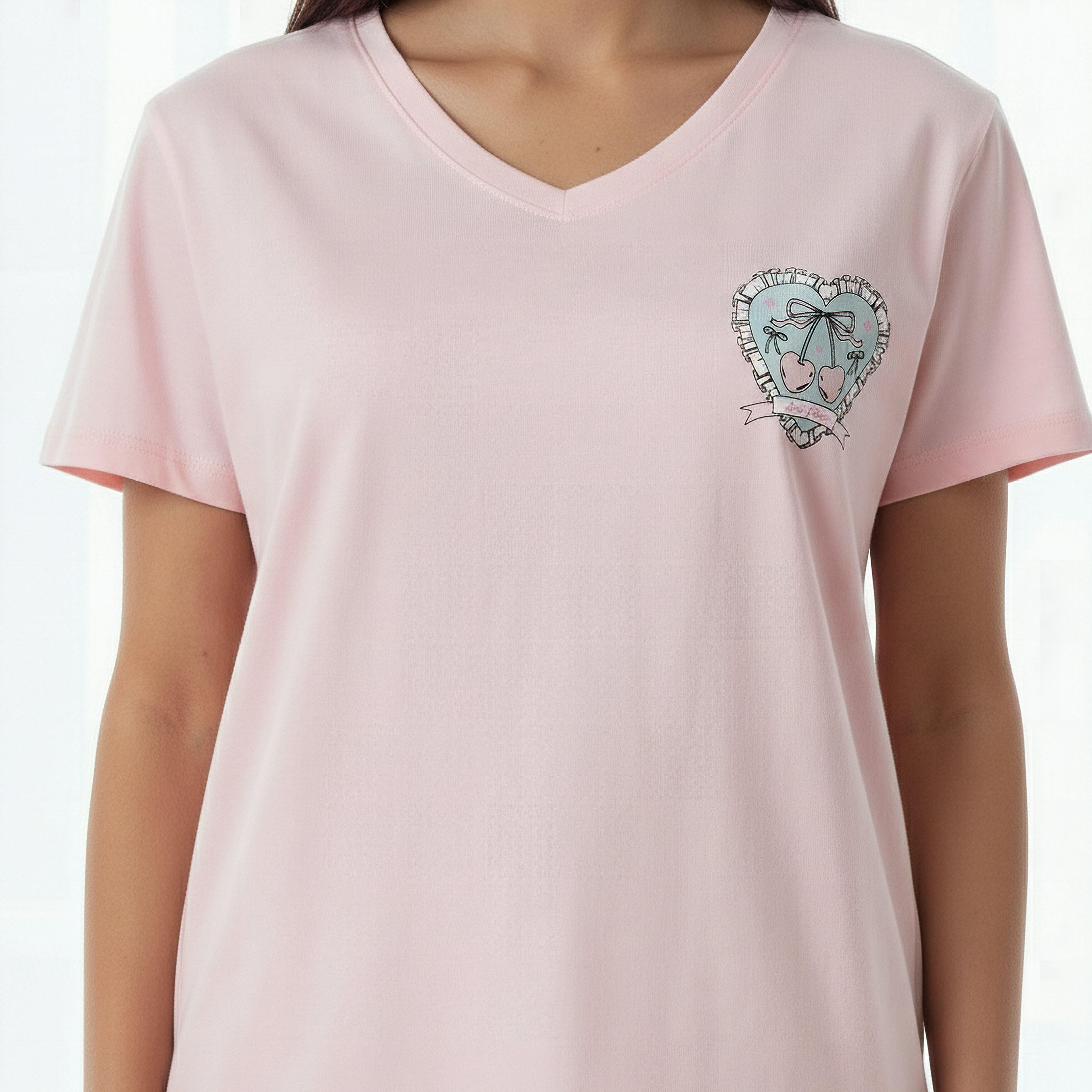 Pyjama Set V-neck T-shirt & Trousers Cotton-women-clothing-nightwear-pyjamas-longsets-image-5