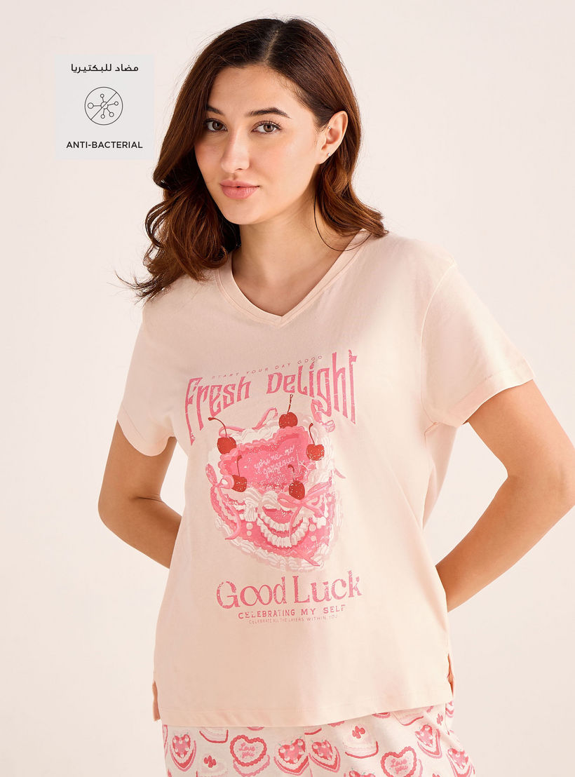 طقم بيجاما قطن تيشيرت وبنطلون-women-clothing-nightwear-pyjamas-longsets-image-2