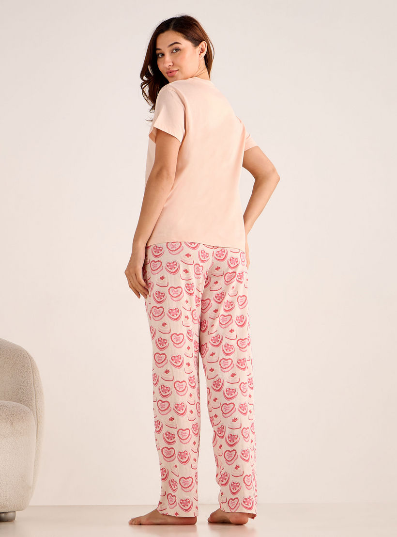 طقم بيجاما قطن تيشيرت وبنطلون-women-clothing-nightwear-pyjamas-longsets-image-3