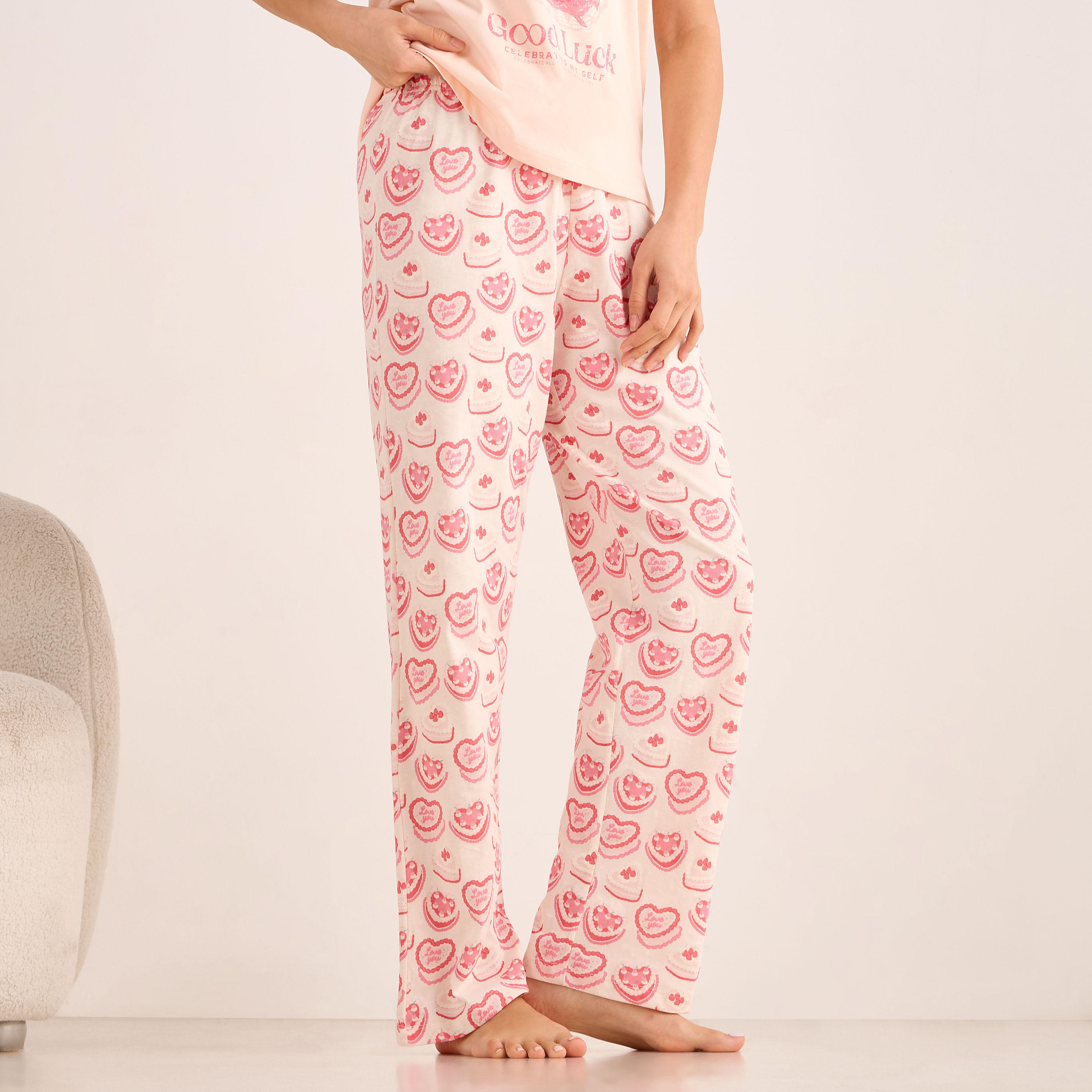 طقم بيجاما قطن تيشيرت وبنطلون-women-clothing-nightwear-pyjamas-longsets-image-4