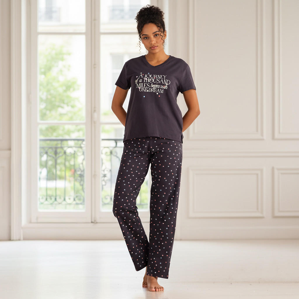 Pyjama Set T-shirt & Trousers Cotton-women-clothing-nightwear-pyjamas-longsets-image-1