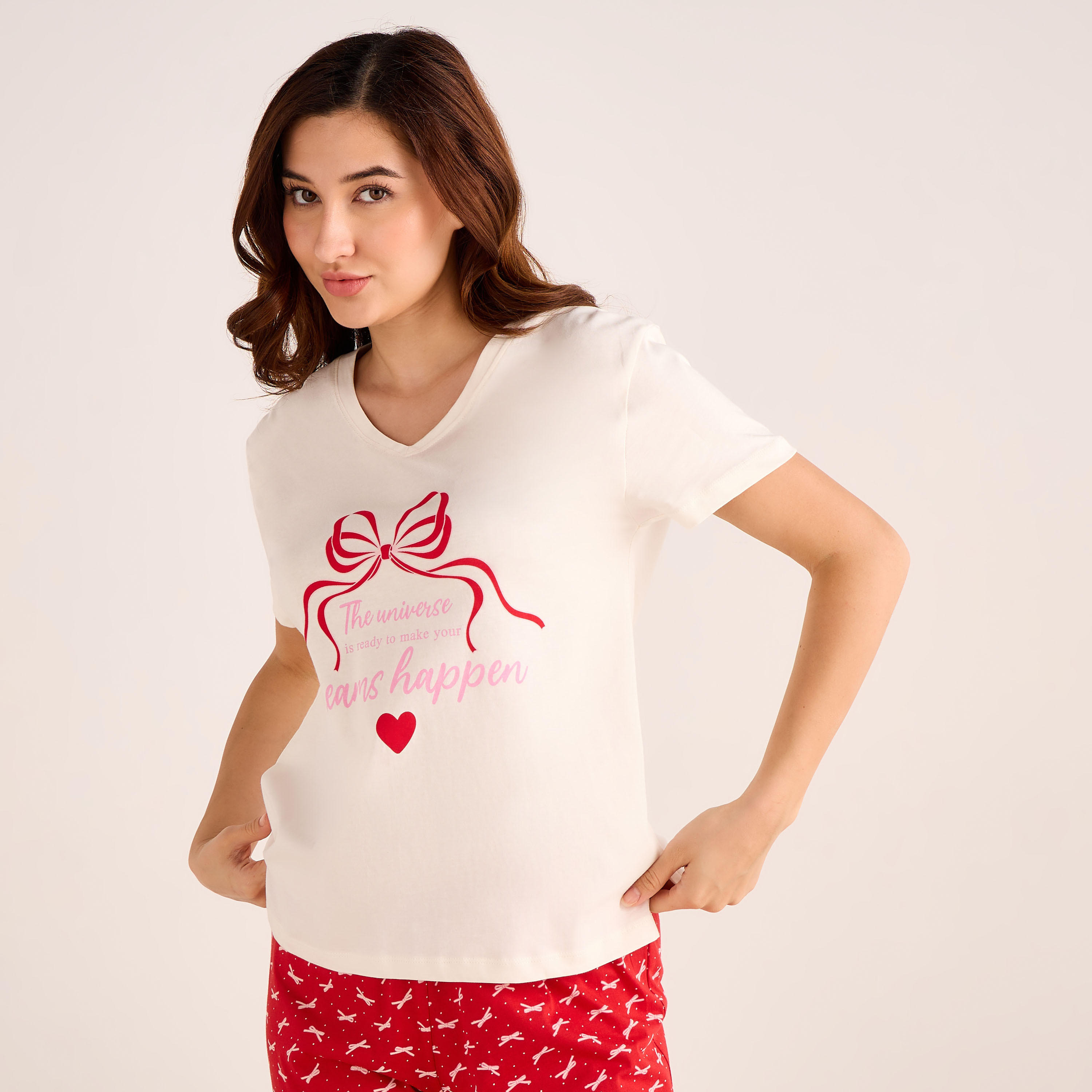 Pyjama Set V-neck T-shirt & Trousers Cotton-women-clothing-nightwear-pyjamas-longsets-image-2