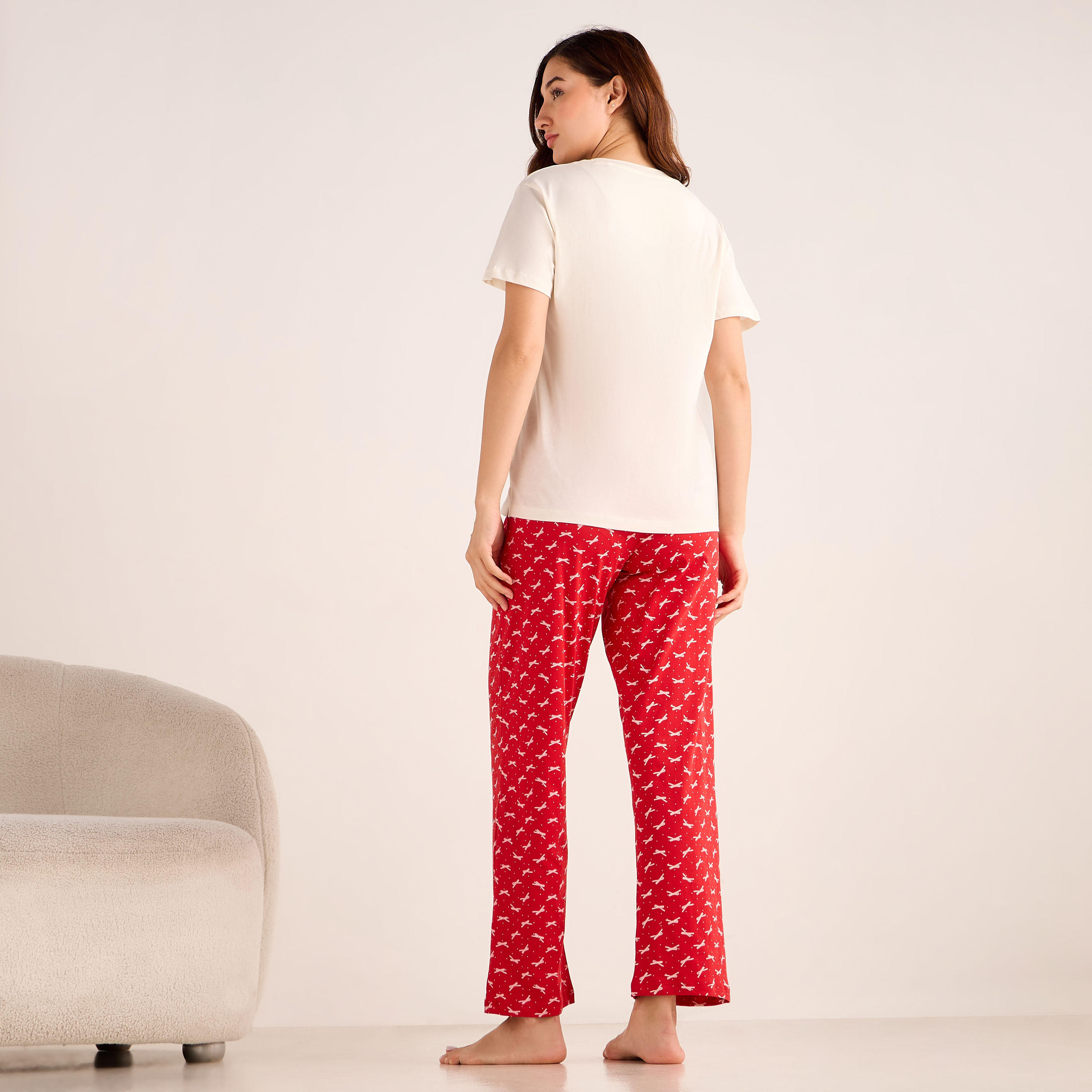 Pyjama Set V-neck T-shirt & Trousers Cotton-women-clothing-nightwear-pyjamas-longsets-image-3