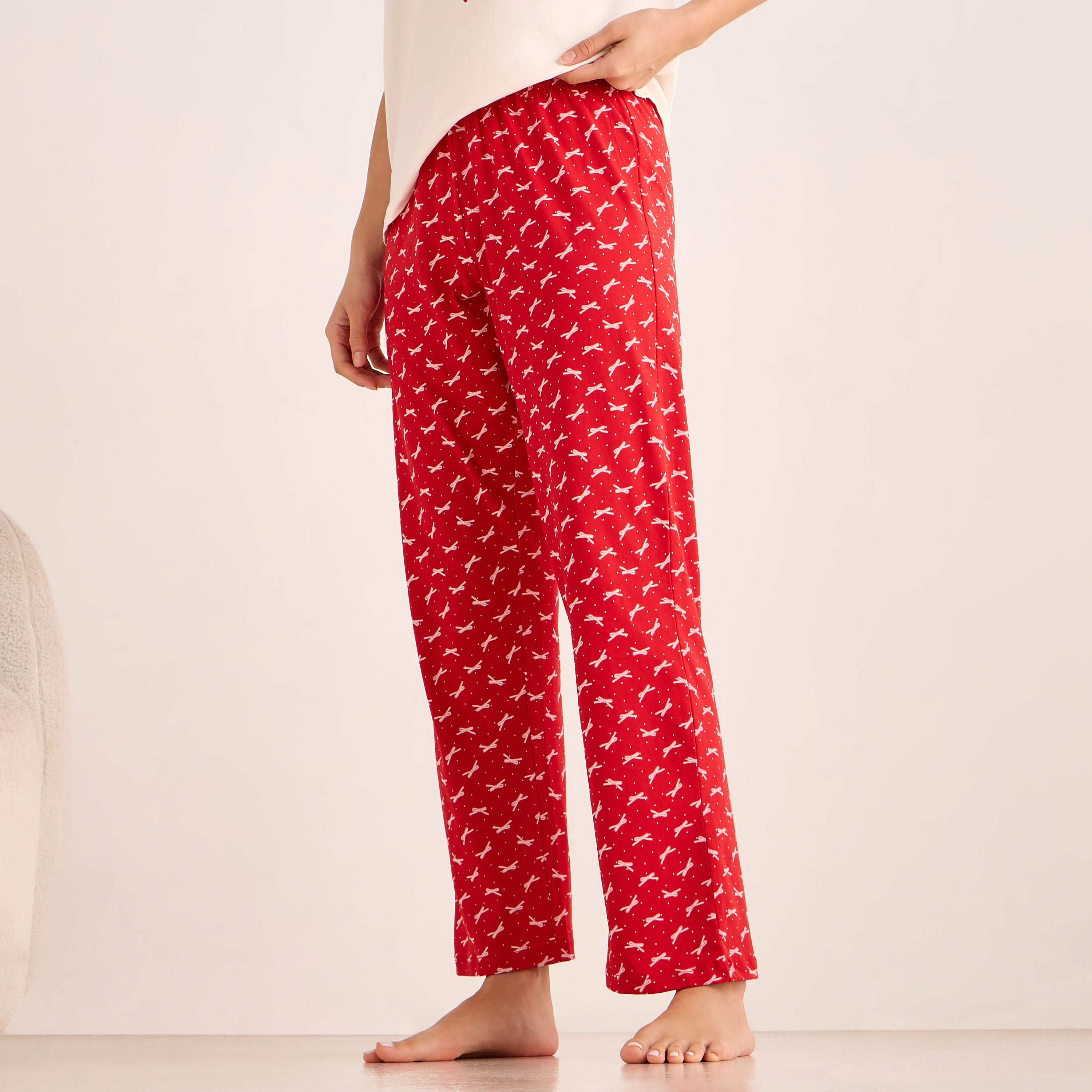 Pyjama Set V-neck T-shirt & Trousers Cotton-women-clothing-nightwear-pyjamas-longsets-image-4