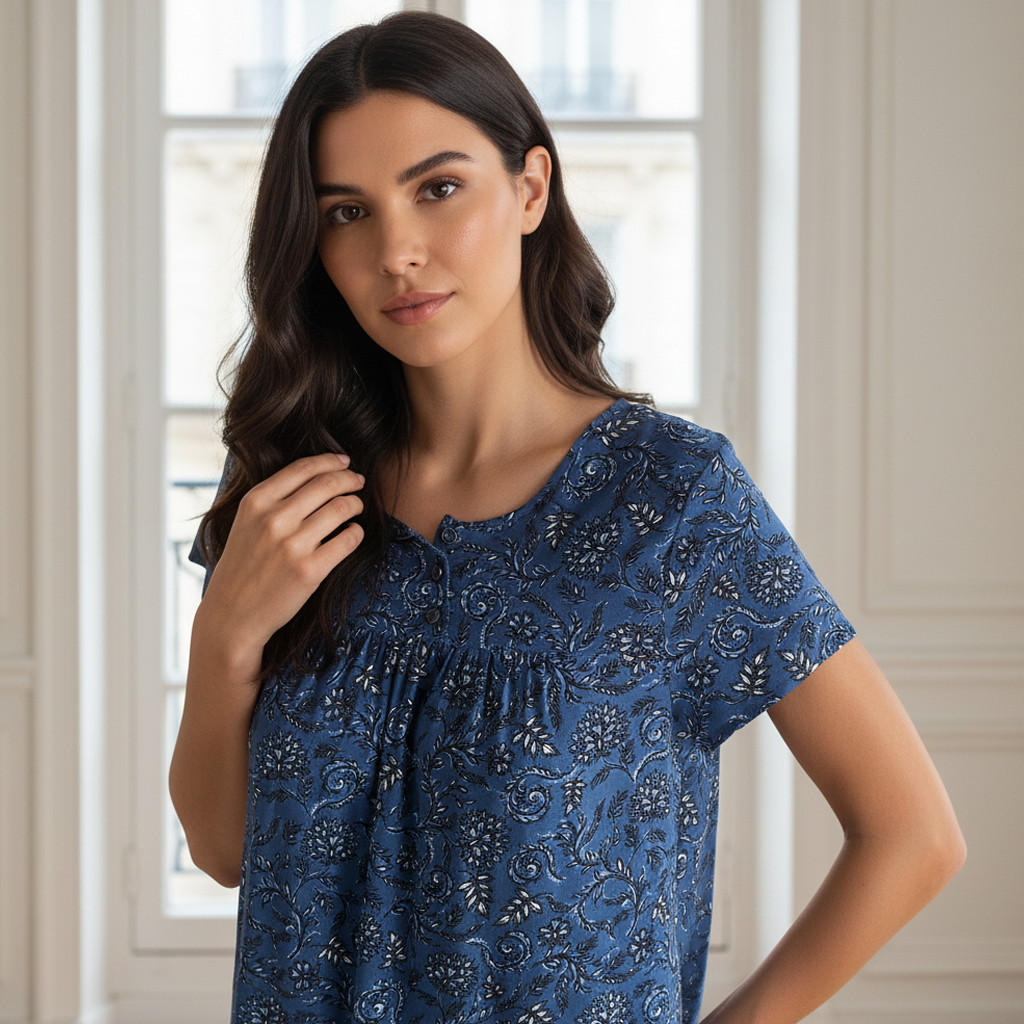 Midi Night Dress Short Sleeves Printed Viscose-women-clothing-nightwear-nighties-image-3