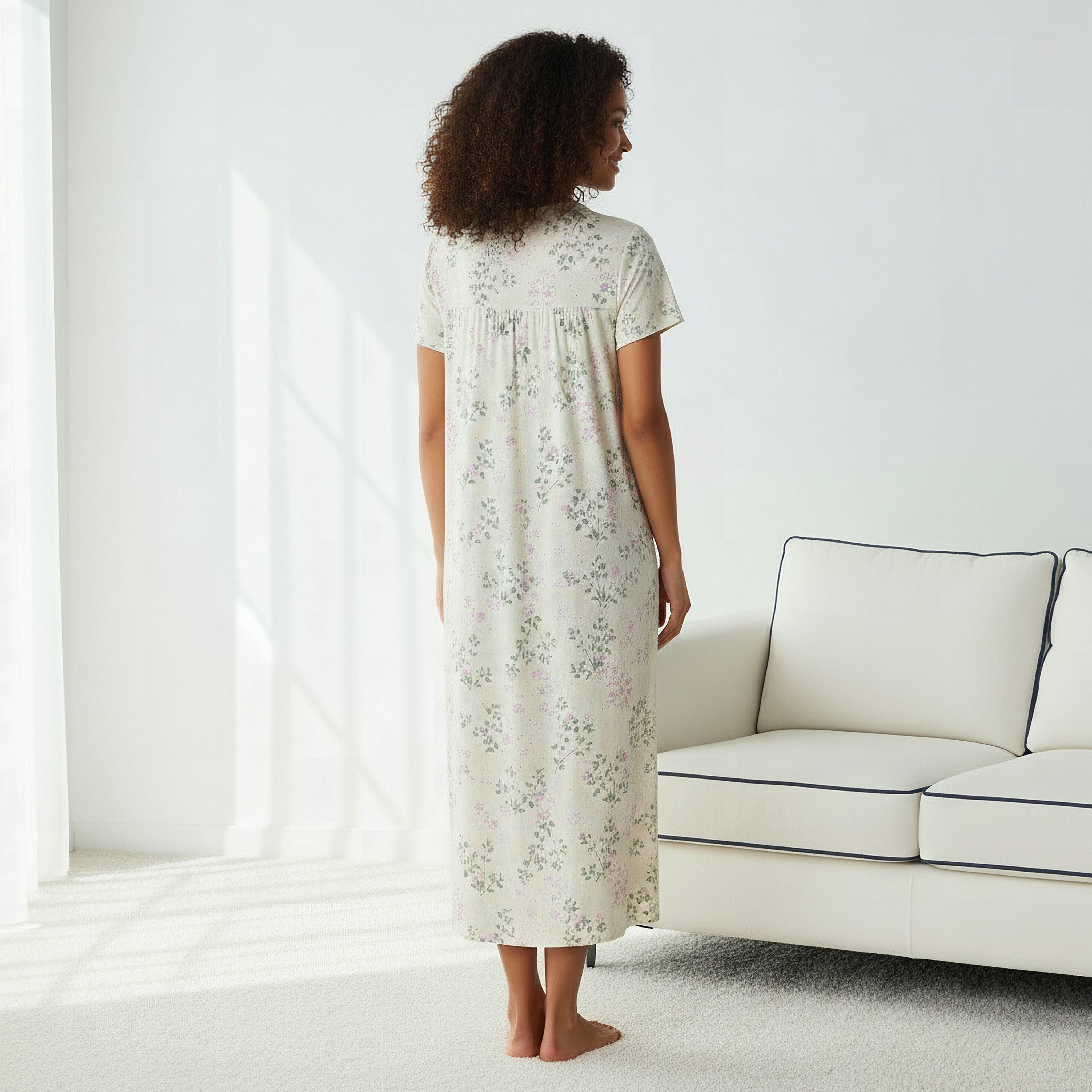 فستان نوم فيسكوز بأكمام قصيرة وطبعات زهرية-women-clothing-nightwear-nighties-image-2