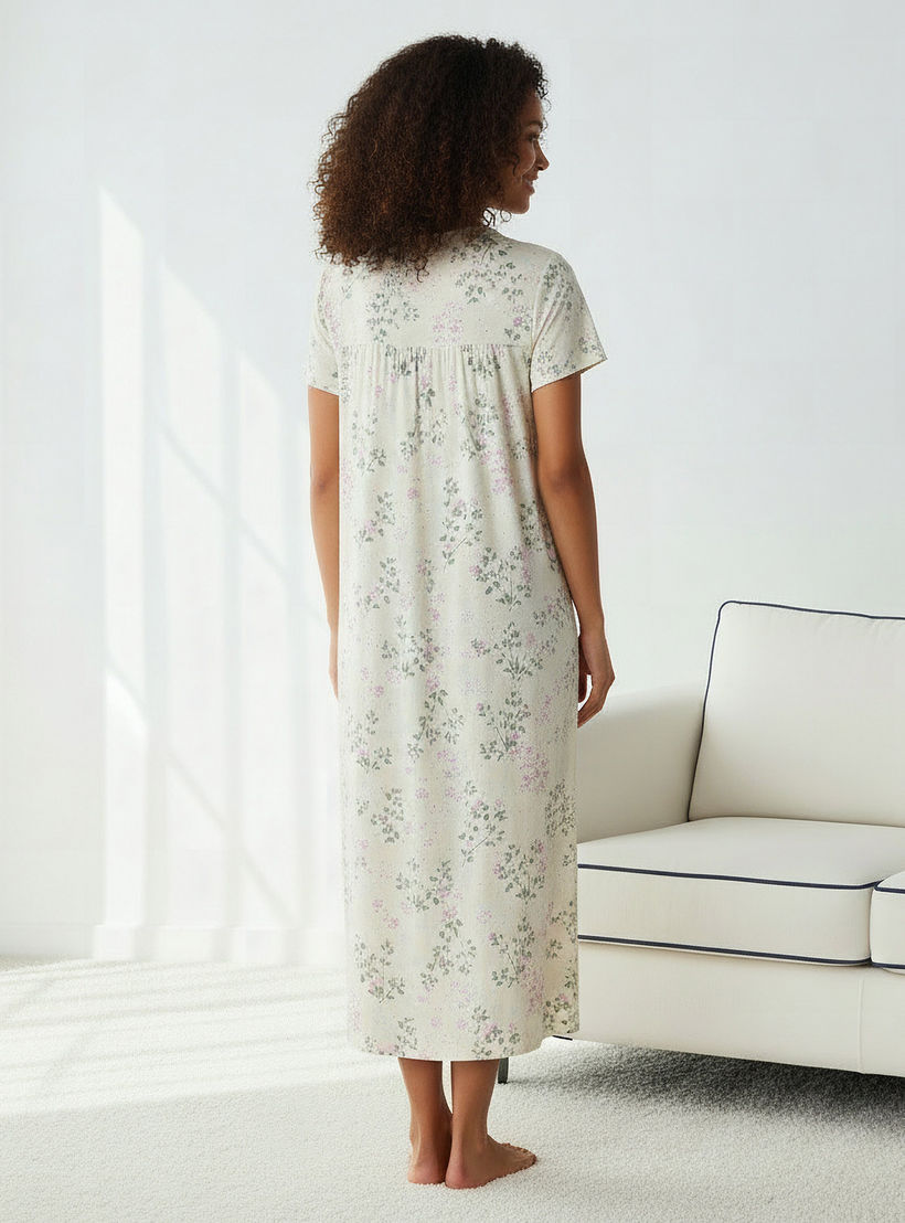 فستان نوم فيسكوز بأكمام قصيرة وطبعات زهرية-women-clothing-nightwear-nighties-image-2