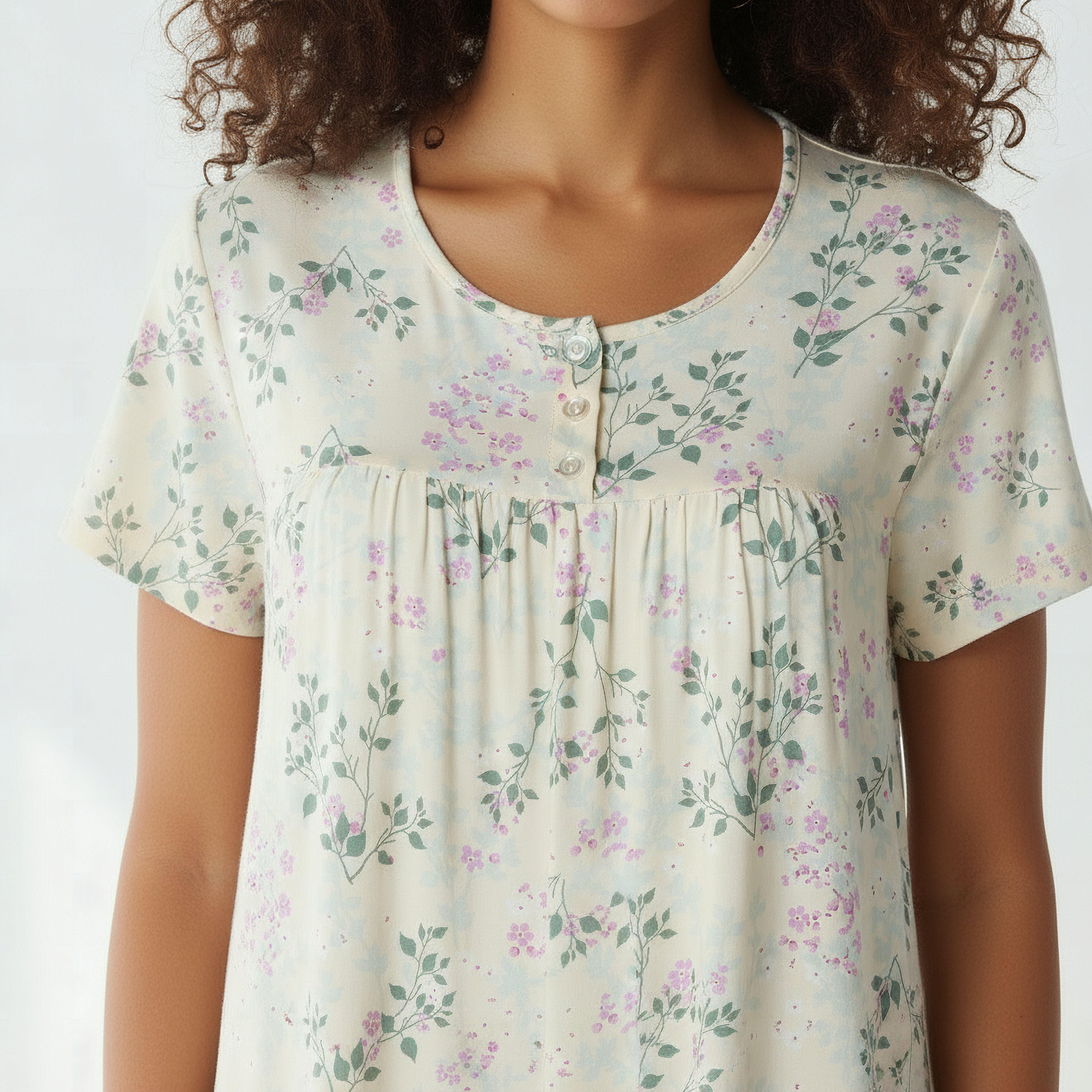 فستان نوم فيسكوز بأكمام قصيرة وطبعات زهرية-women-clothing-nightwear-nighties-image-4