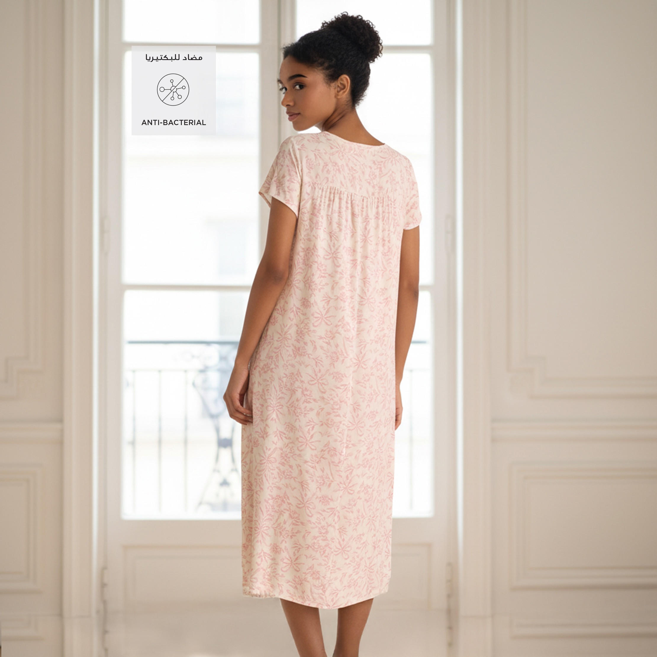 Midi Night Dress Short Sleeves Printed Viscose-women-clothing-nightwear-nighties-image-2