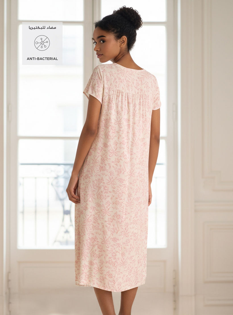 Midi Night Dress Short Sleeves Printed Viscose-women-clothing-nightwear-nighties-image-2