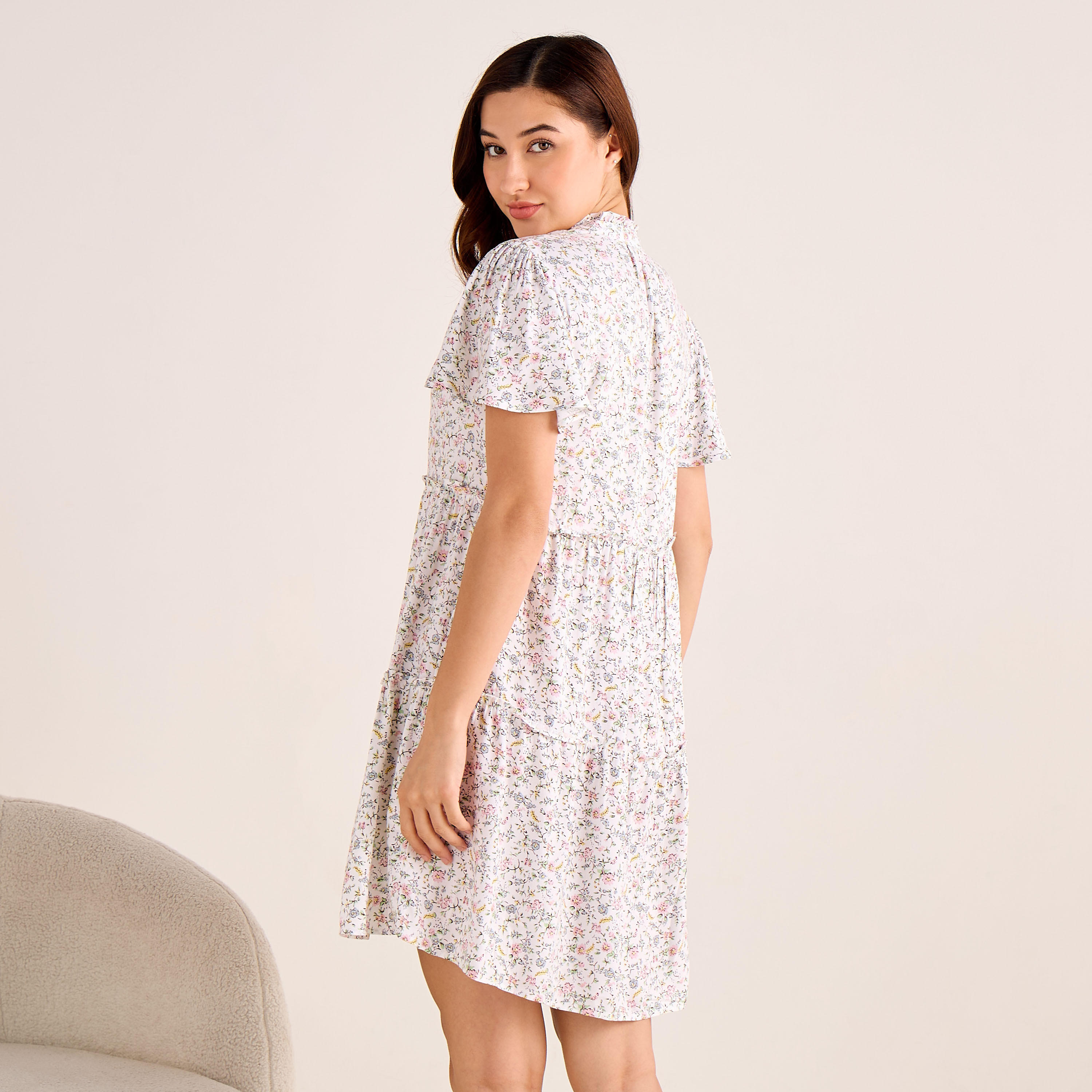 Set of 2 Night Dress Flutter Sleeves Tiered Viscose-women-clothing-nightwear-nighties-image-4