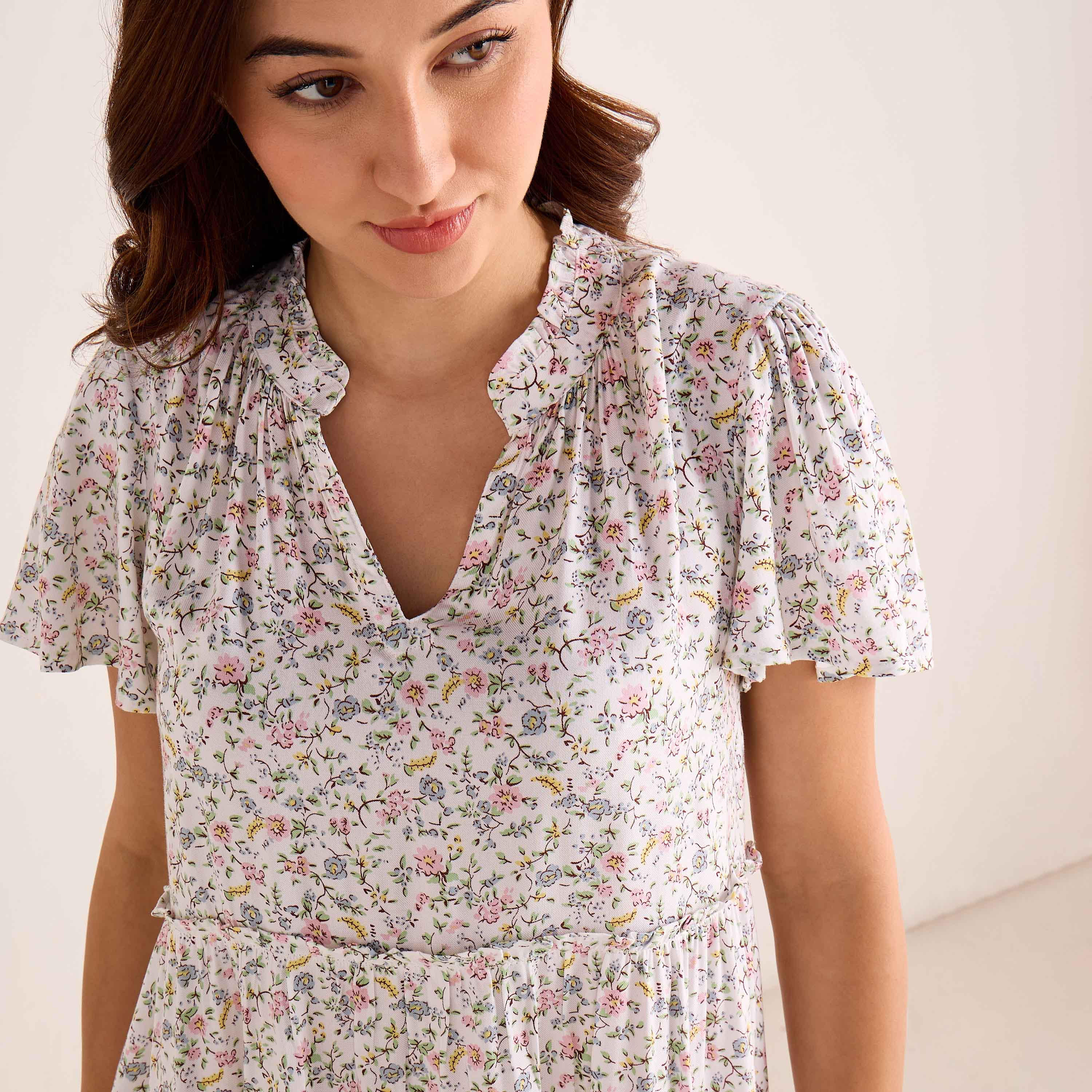 Set of 2 Night Dress Flutter Sleeves Tiered Viscose-women-clothing-nightwear-nighties-image-5