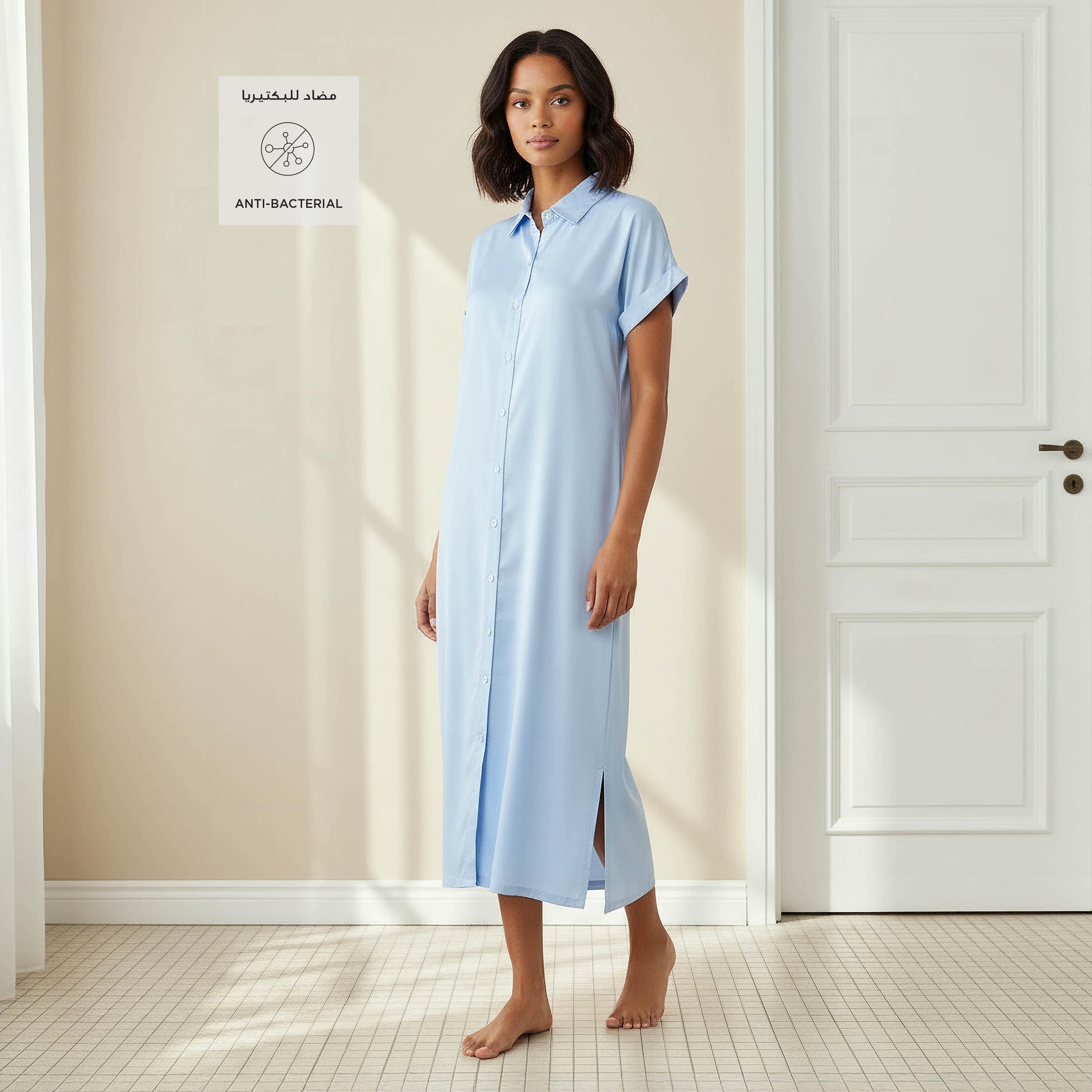 طقم من 2 - قميص نوم فيسكوز بأكمام قصيرة وياقة-women-clothing-nightwear-nighties-image-2