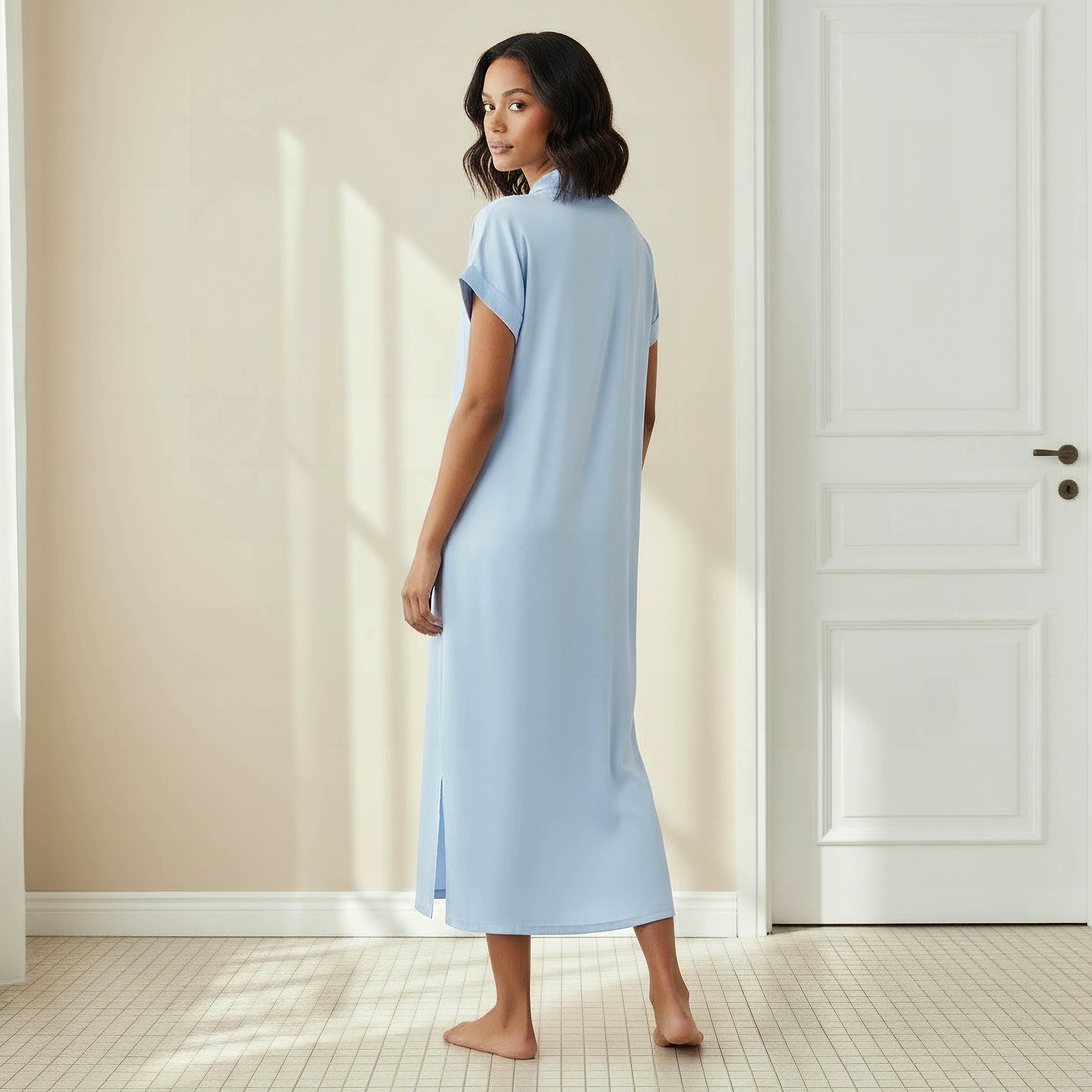 طقم من 2 - قميص نوم فيسكوز بأكمام قصيرة وياقة-women-clothing-nightwear-nighties-image-3