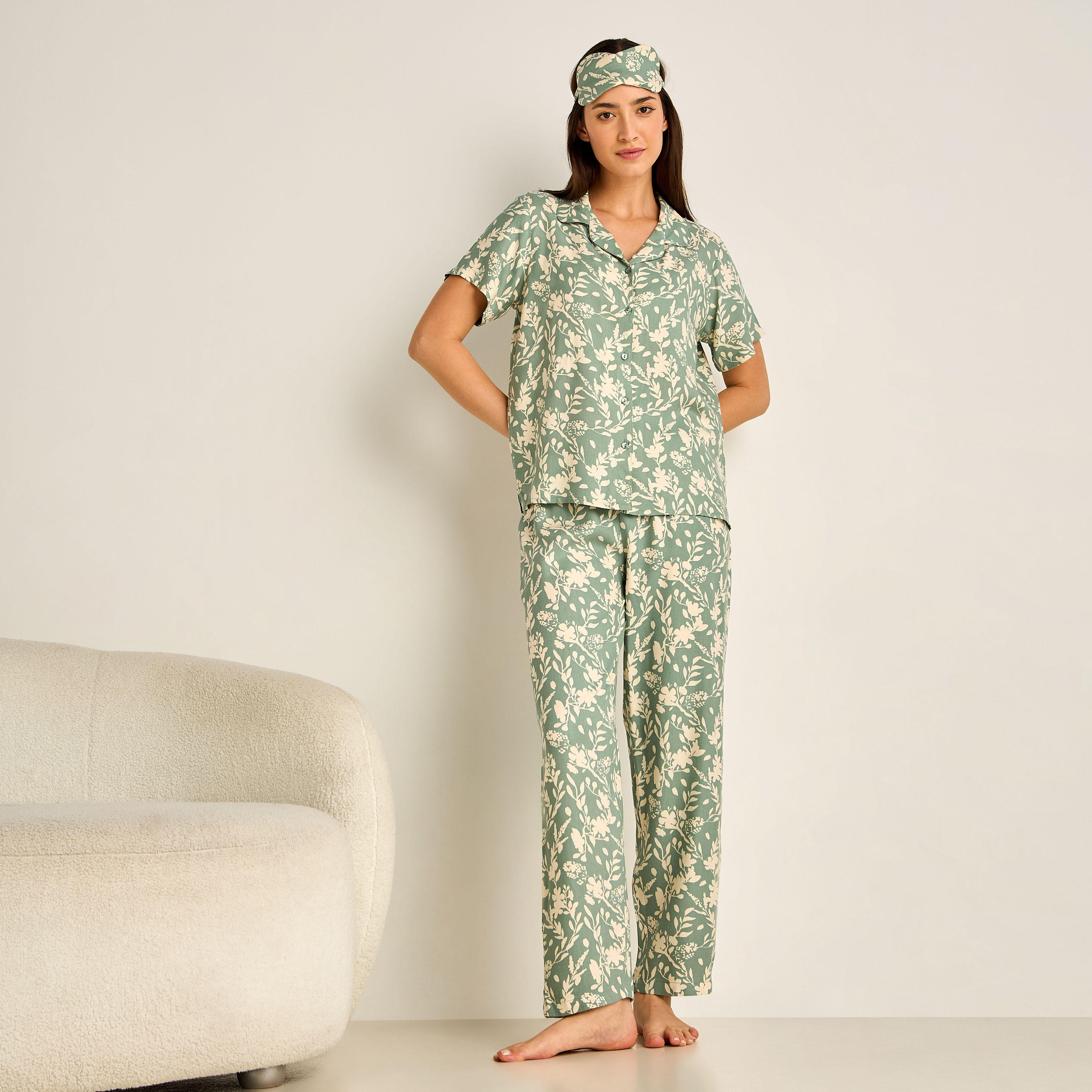 Pyjama Set Button-Down Shirt & Trousers Viscose-women-clothing-nightwear-pyjamas-longsets-image-1