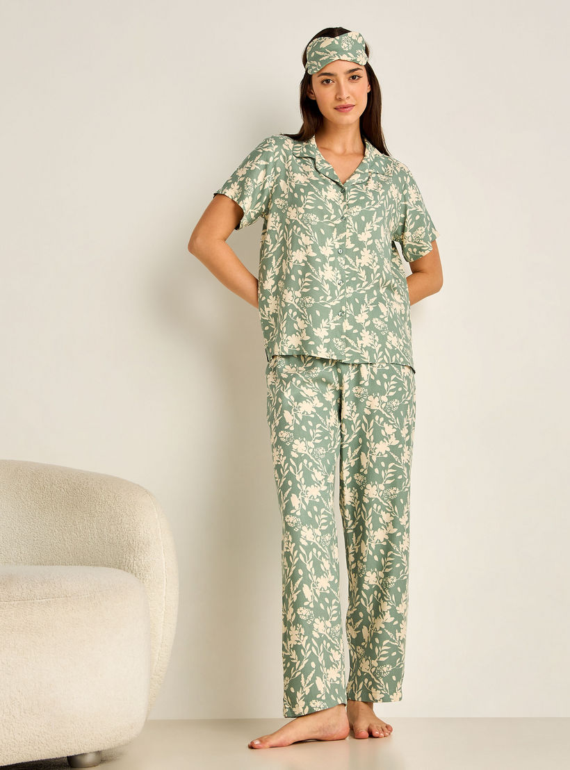 طقم بيجاما بنطلون وقميص فيسكوز بأزرار-women-clothing-nightwear-pyjamas-longsets-image-1