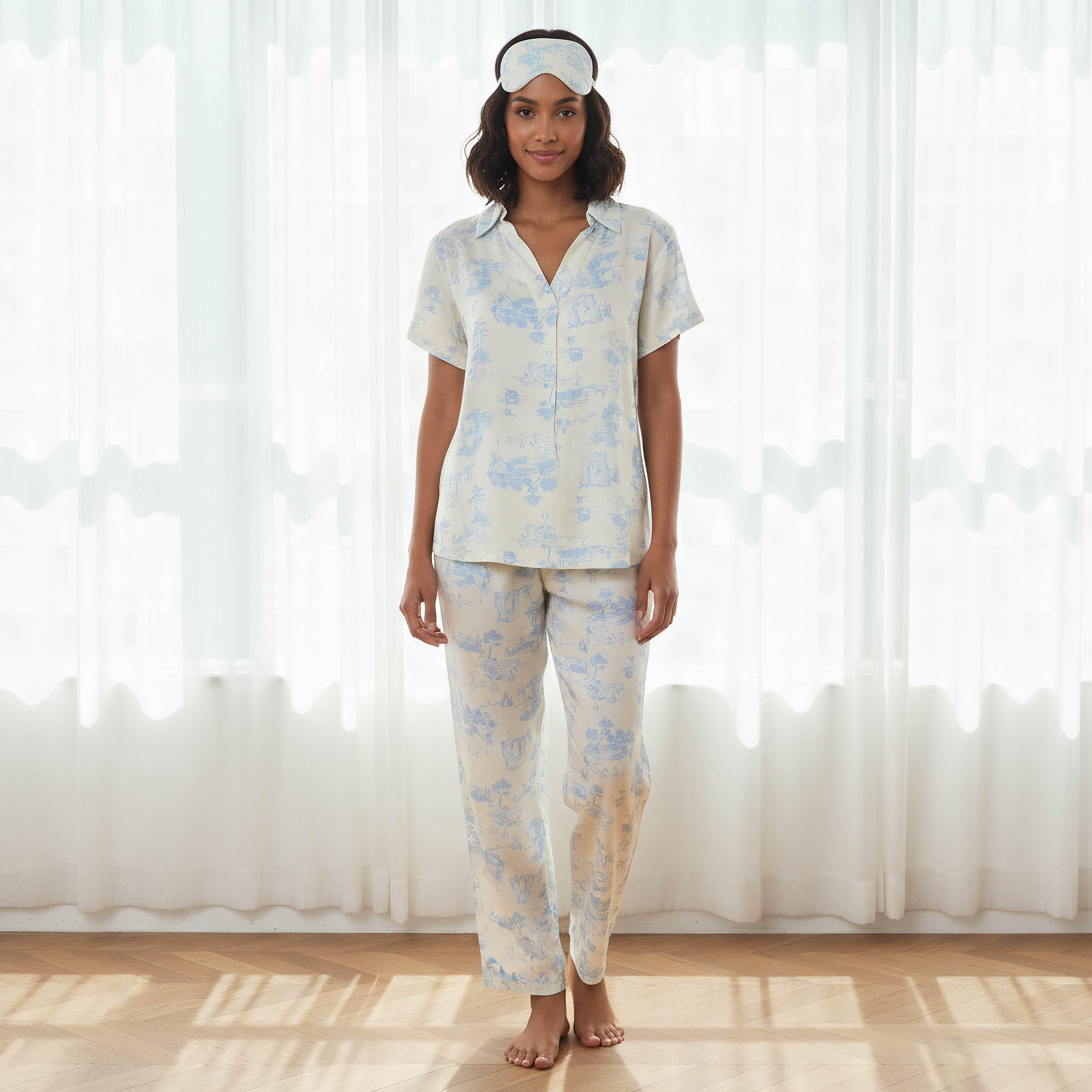Pyjama Set Top and Pants with Eye Mask Viscose-women-clothing-nightwear-pyjamas-longsets-image-1