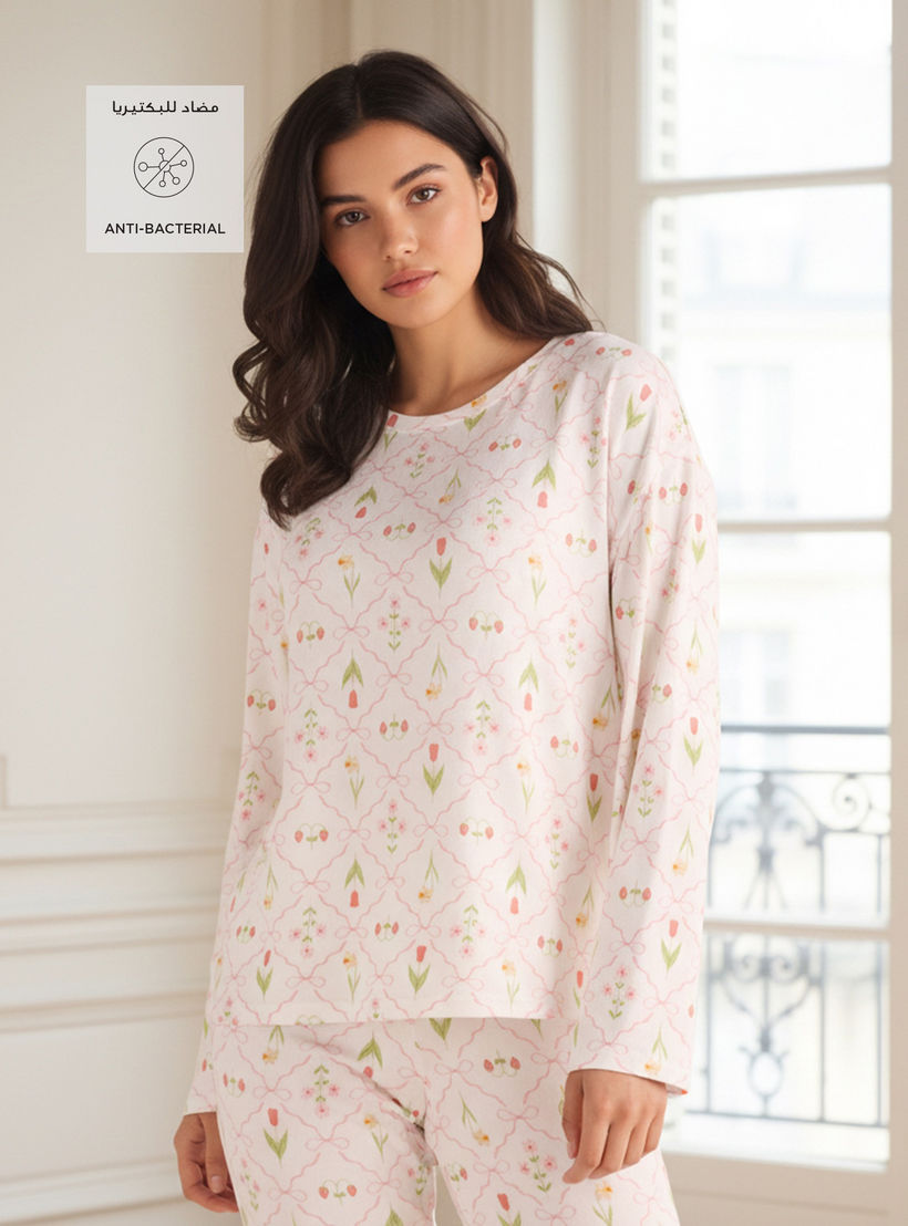 طقم بيجاما بنطلون وتيشيرت-women-clothing-nightwear-pyjamas-longsets-image-2