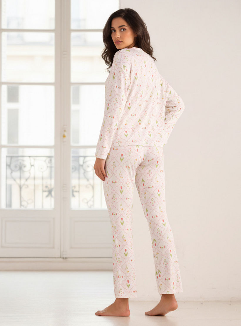 طقم بيجاما بنطلون وتيشيرت-women-clothing-nightwear-pyjamas-longsets-image-4